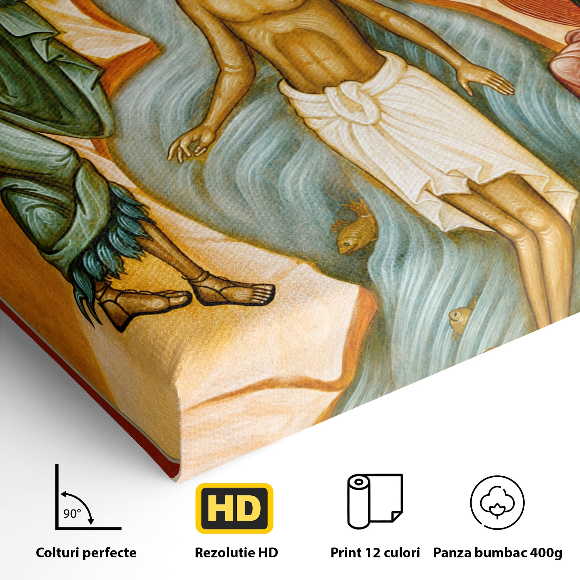 Tablou Canvas Premium LuxCanva® H1127, Botezul Lui Iisus, Iordan, Icoana, Lumina, Divinitate, Spiritualitate, Credinta, Dormitor, Birou, Culori Vibrante