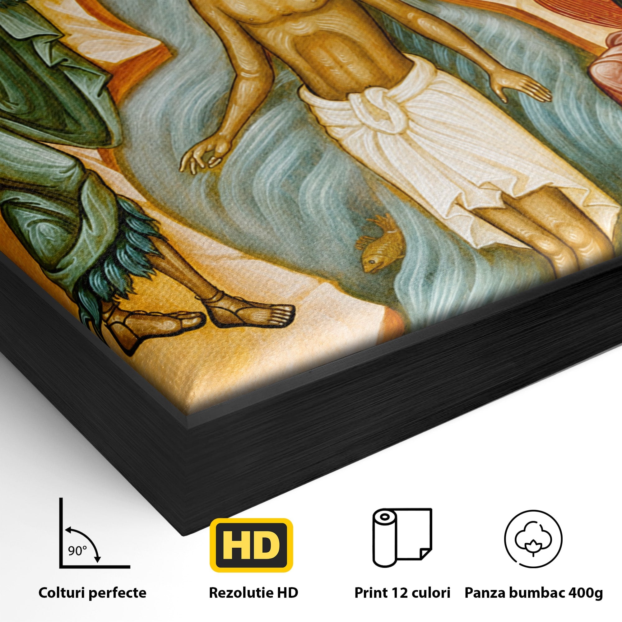 Tablou Canvas Premium LuxCanva® H1127, Botezul Lui Iisus, Iordan, Icoana, Lumina, Divinitate, Spiritualitate, Credinta, Dormitor, Birou, Culori Vibrante