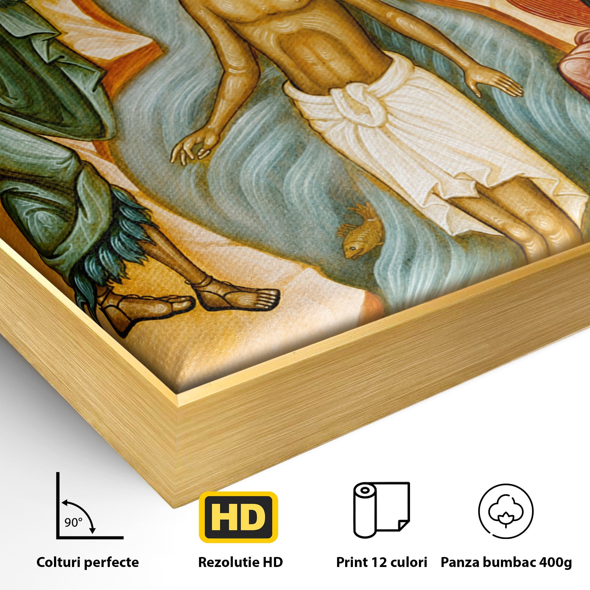 Tablou Canvas Premium LuxCanva® H1127, Botezul Lui Iisus, Iordan, Icoana, Lumina, Divinitate, Spiritualitate, Credinta, Dormitor, Birou, Culori Vibrante