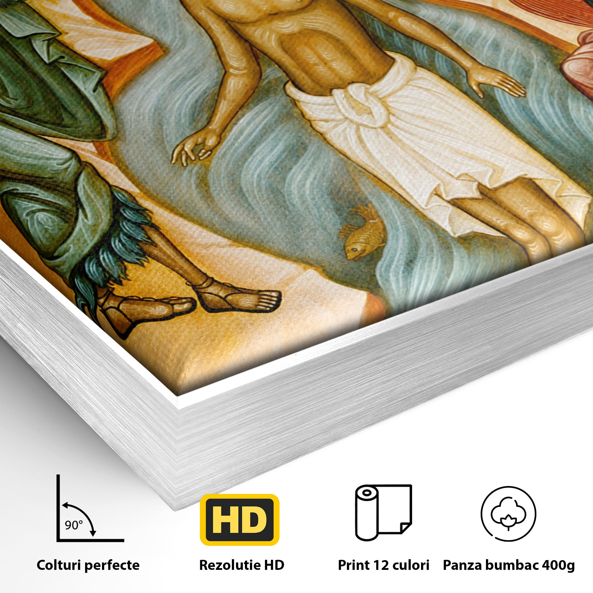 Tablou Canvas Premium LuxCanva® H1127, Botezul Lui Iisus, Iordan, Icoana, Lumina, Divinitate, Spiritualitate, Credinta, Dormitor, Birou, Culori Vibrante