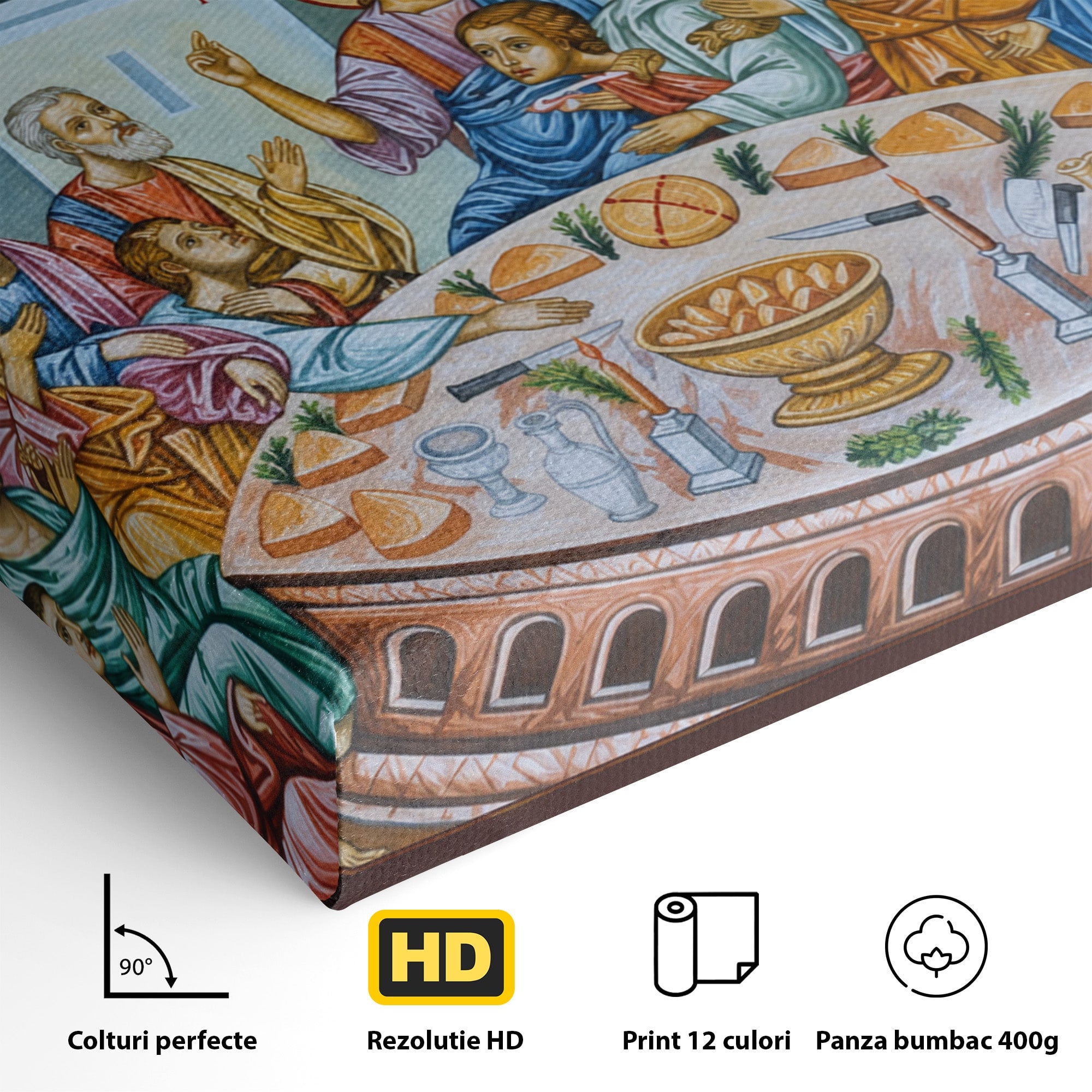 Tablou Canvas Premium LuxCanva® H1128, Cina Cea De Taina, Apostoli, Icoana, Iubire, Divina, Biblic, Living, Culori Vibrante