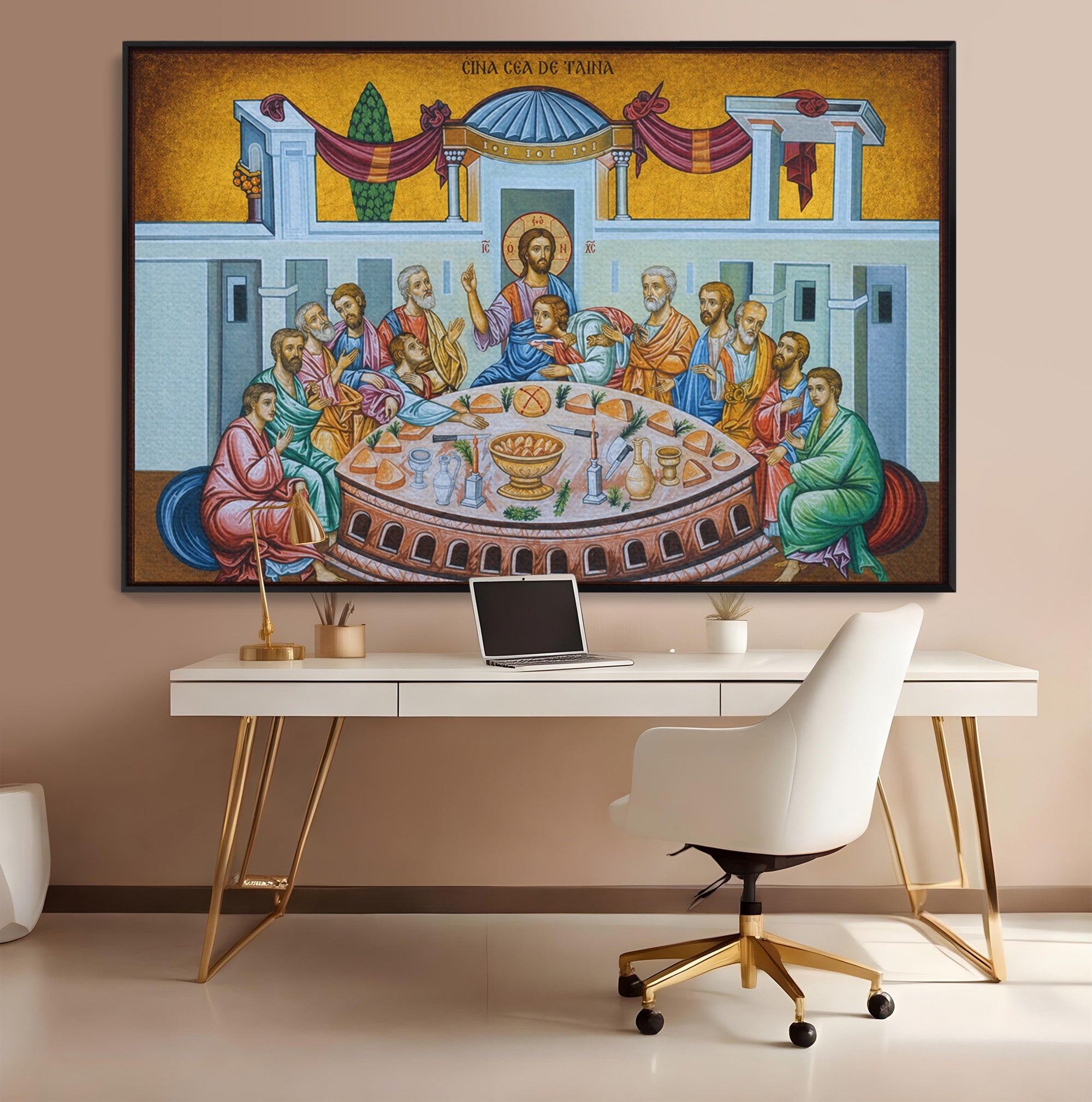 Tablou Canvas Premium LuxCanva® H1128, Cina Cea De Taina, Apostoli, Icoana, Iubire, Divina, Biblic, Living, Culori Vibrante