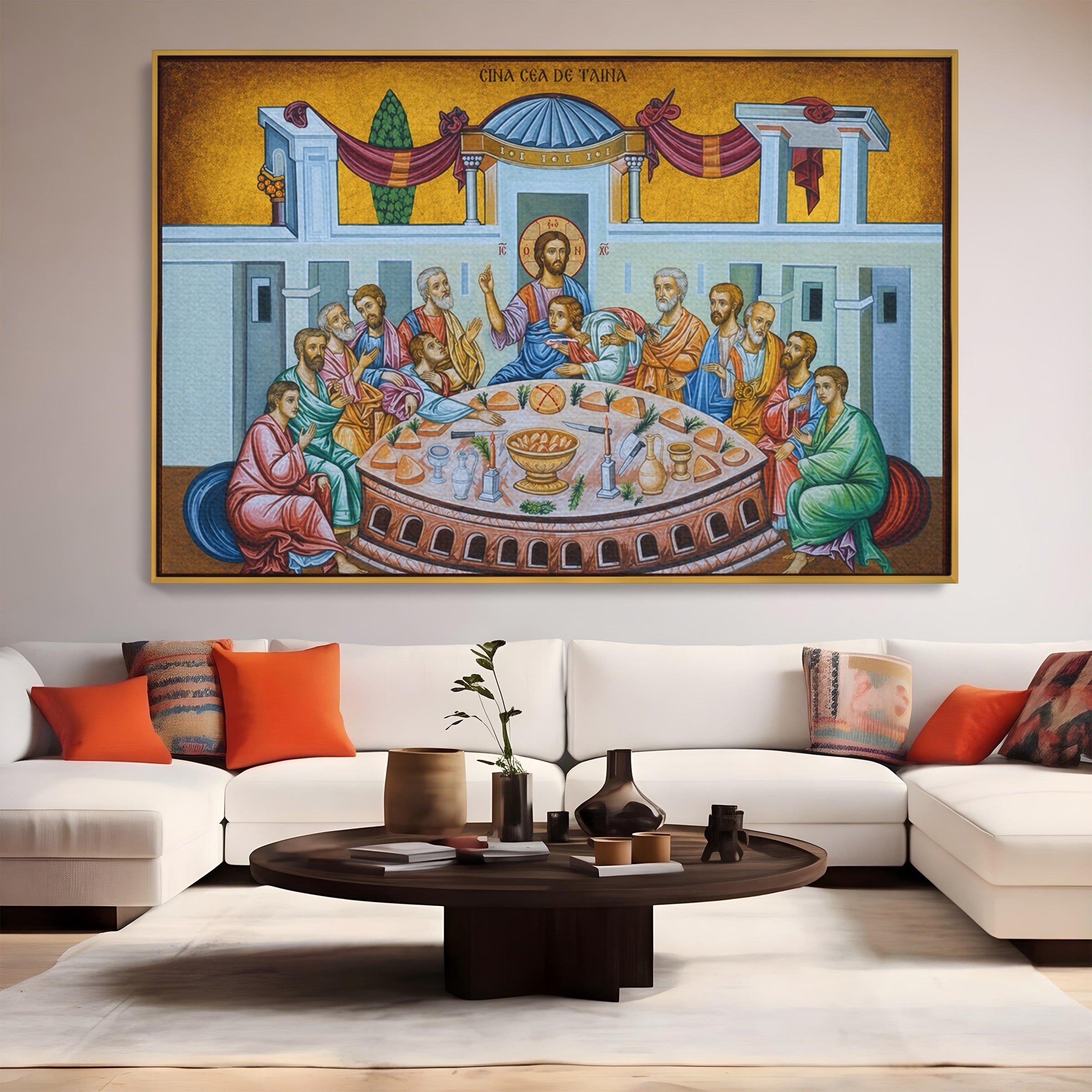 Tablou Canvas Premium LuxCanva® H1128, Cina Cea De Taina, Apostoli, Icoana, Iubire, Divina, Biblic, Living, Culori Vibrante