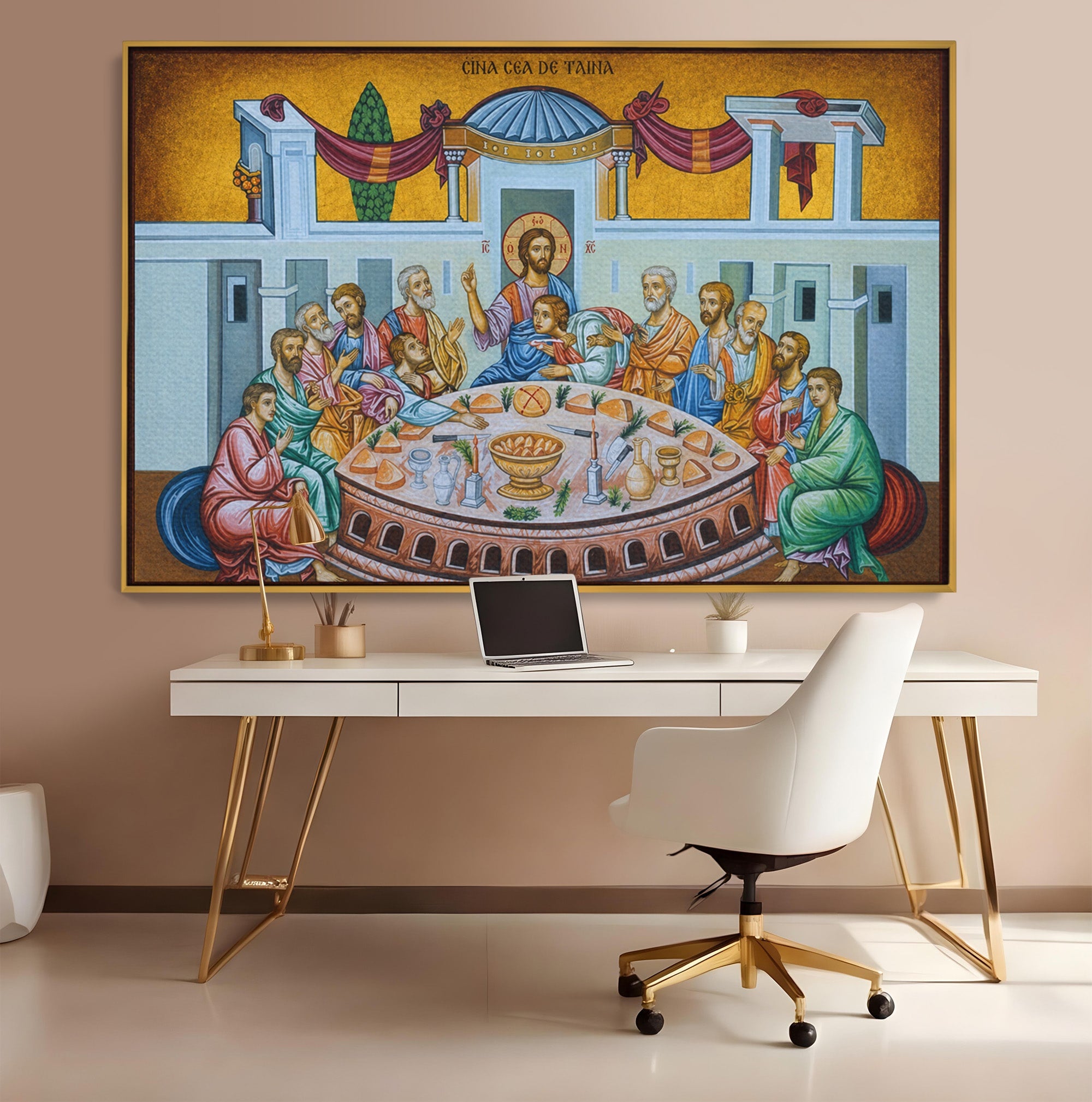 Tablou Canvas Premium LuxCanva® H1128, Cina Cea De Taina, Apostoli, Icoana, Iubire, Divina, Biblic, Living, Culori Vibrante
