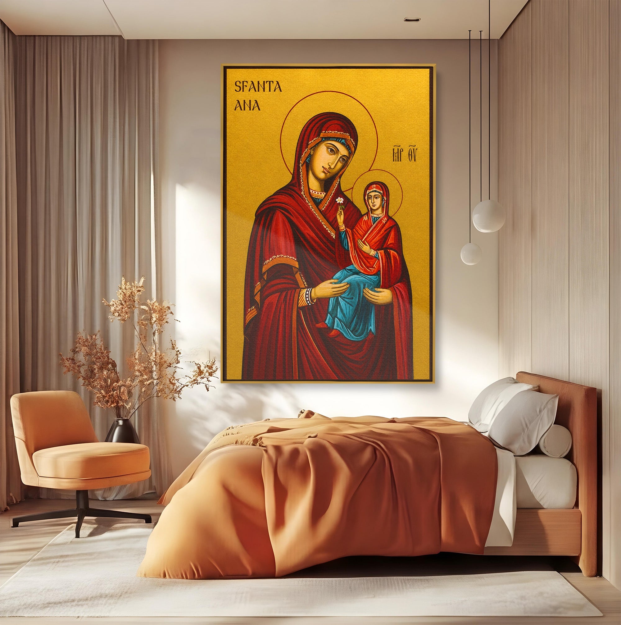 Tablou Canvas Premium LuxCanva® H1130, Sfanta Ana Cu Pruncul, Religios, Icoana, Spiritualitate, Dormitor, Hol, Culori Vibrante