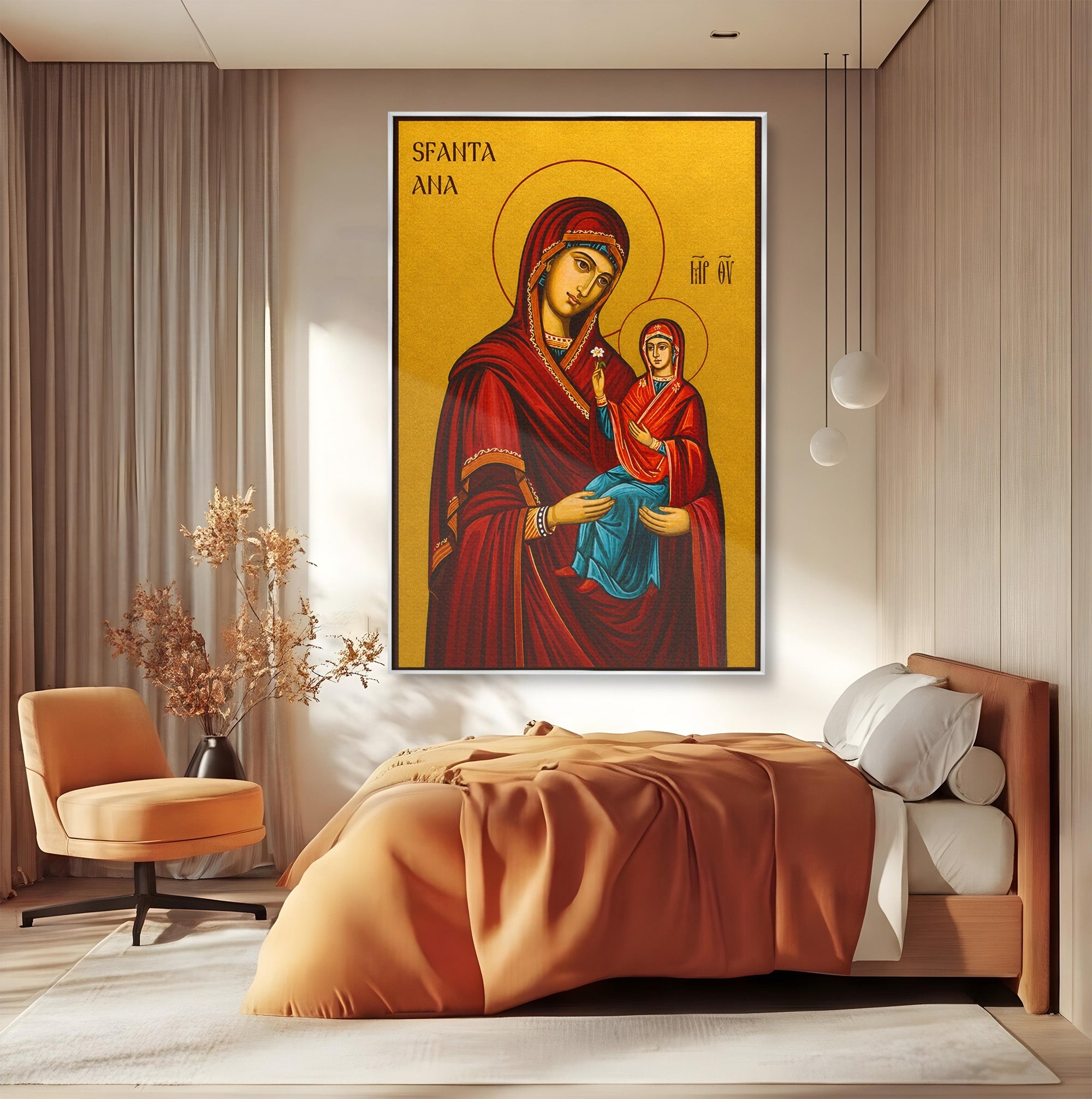 Tablou Canvas Premium LuxCanva® H1130, Sfanta Ana Cu Pruncul, Religios, Icoana, Spiritualitate, Dormitor, Hol, Culori Vibrante