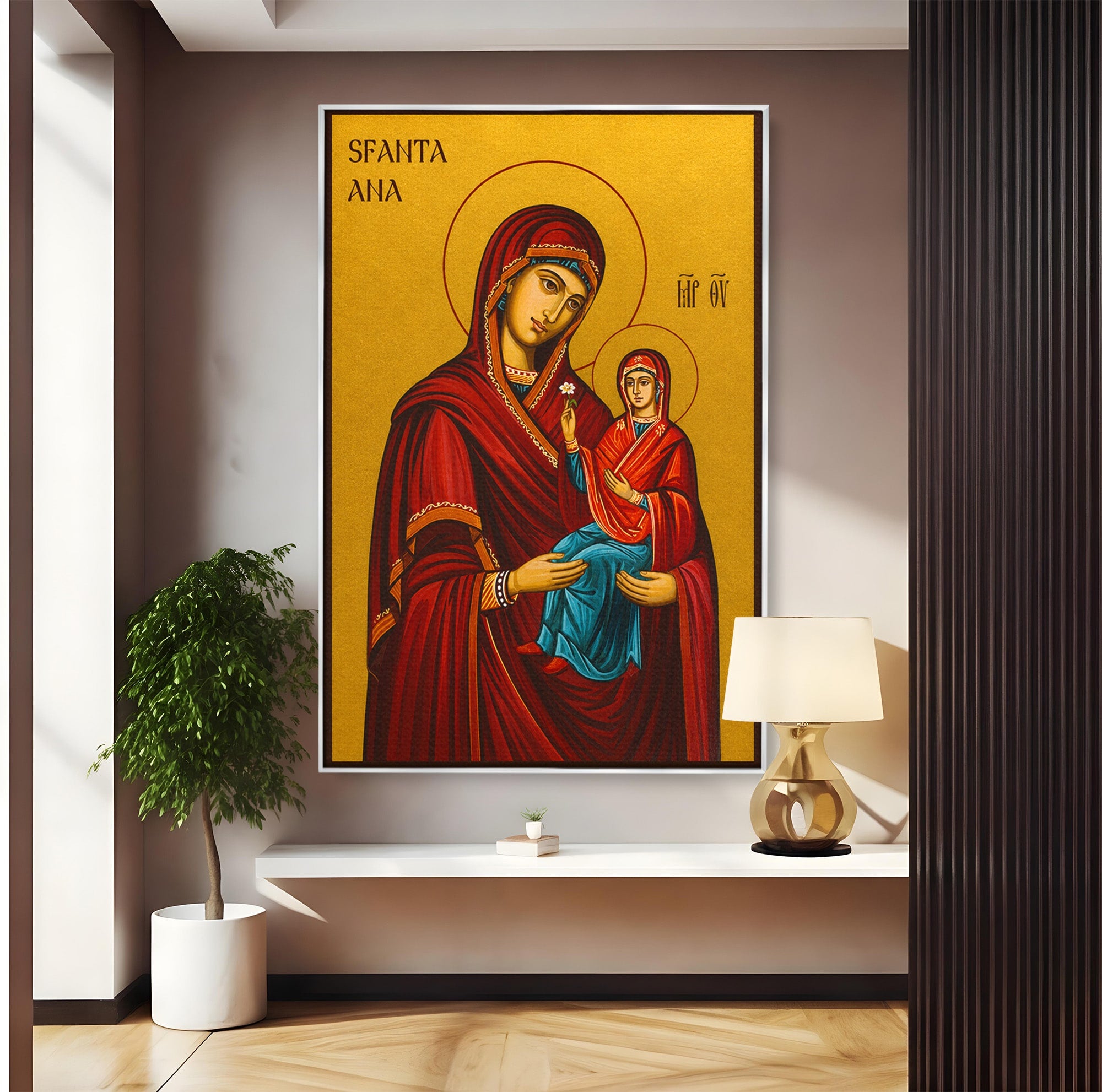 Tablou Canvas Premium LuxCanva® H1130, Sfanta Ana Cu Pruncul, Religios, Icoana, Spiritualitate, Dormitor, Hol, Culori Vibrante