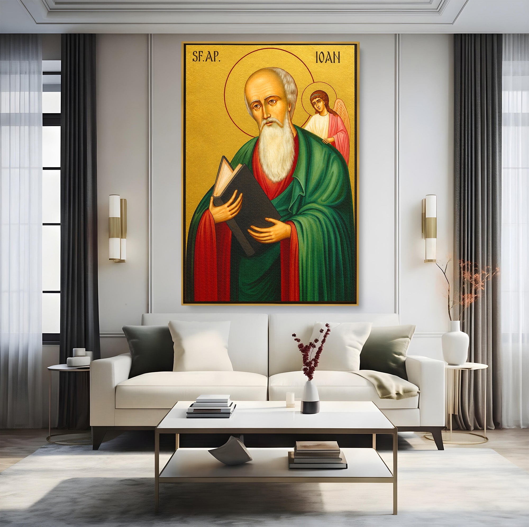 Tablou Canvas Premium LuxCanva® H1131, Sfantul Ioan Evanghelistul, Religios, Sfintenie, Portret, Dormitor, Birou, Culori Vibrante