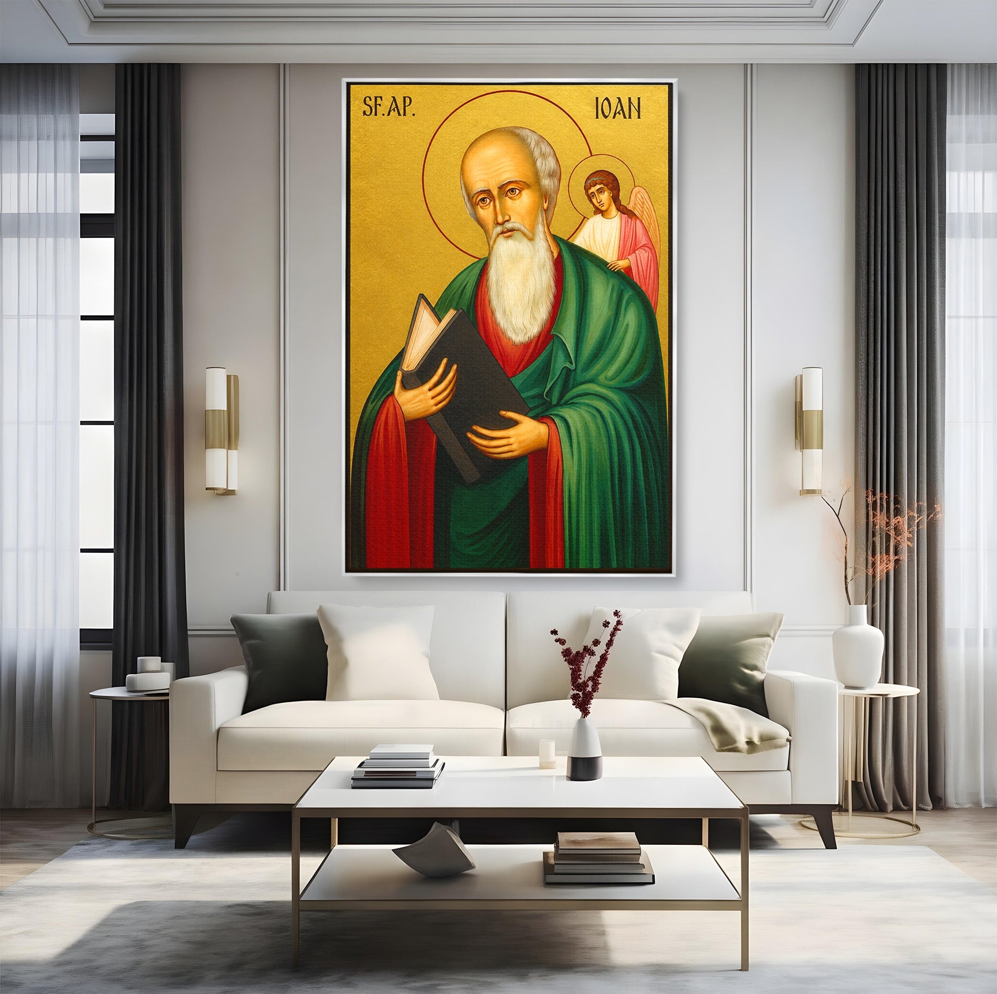 Tablou Canvas Premium LuxCanva® H1131, Sfantul Ioan Evanghelistul, Religios, Sfintenie, Portret, Dormitor, Birou, Culori Vibrante