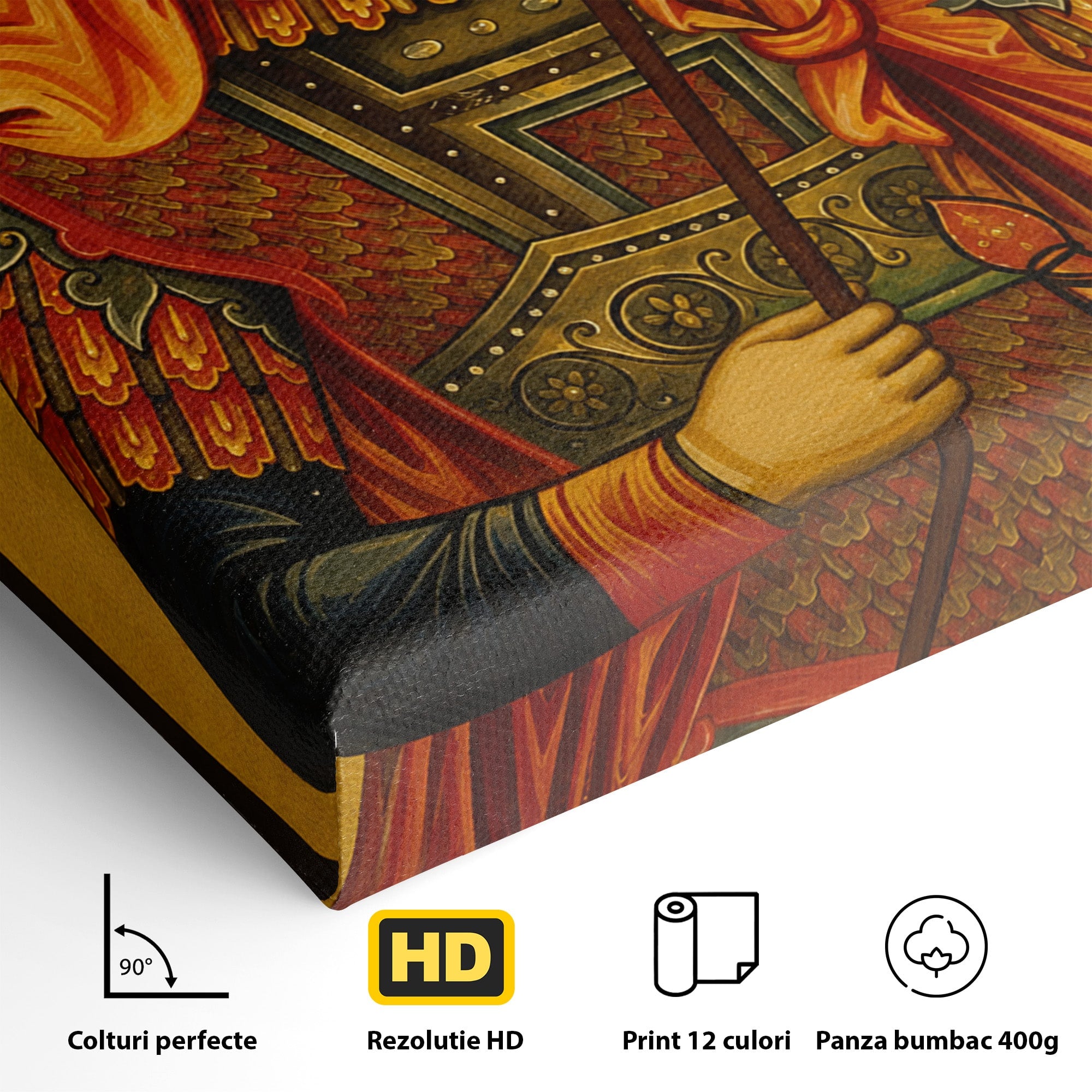 Tablou Canvas Premium LuxCanva® H1132, Sfantul Dimitrie, Religie, Icoana, Traditie, Spiritualitate, Dormitor, Birou, Culori Vibrante