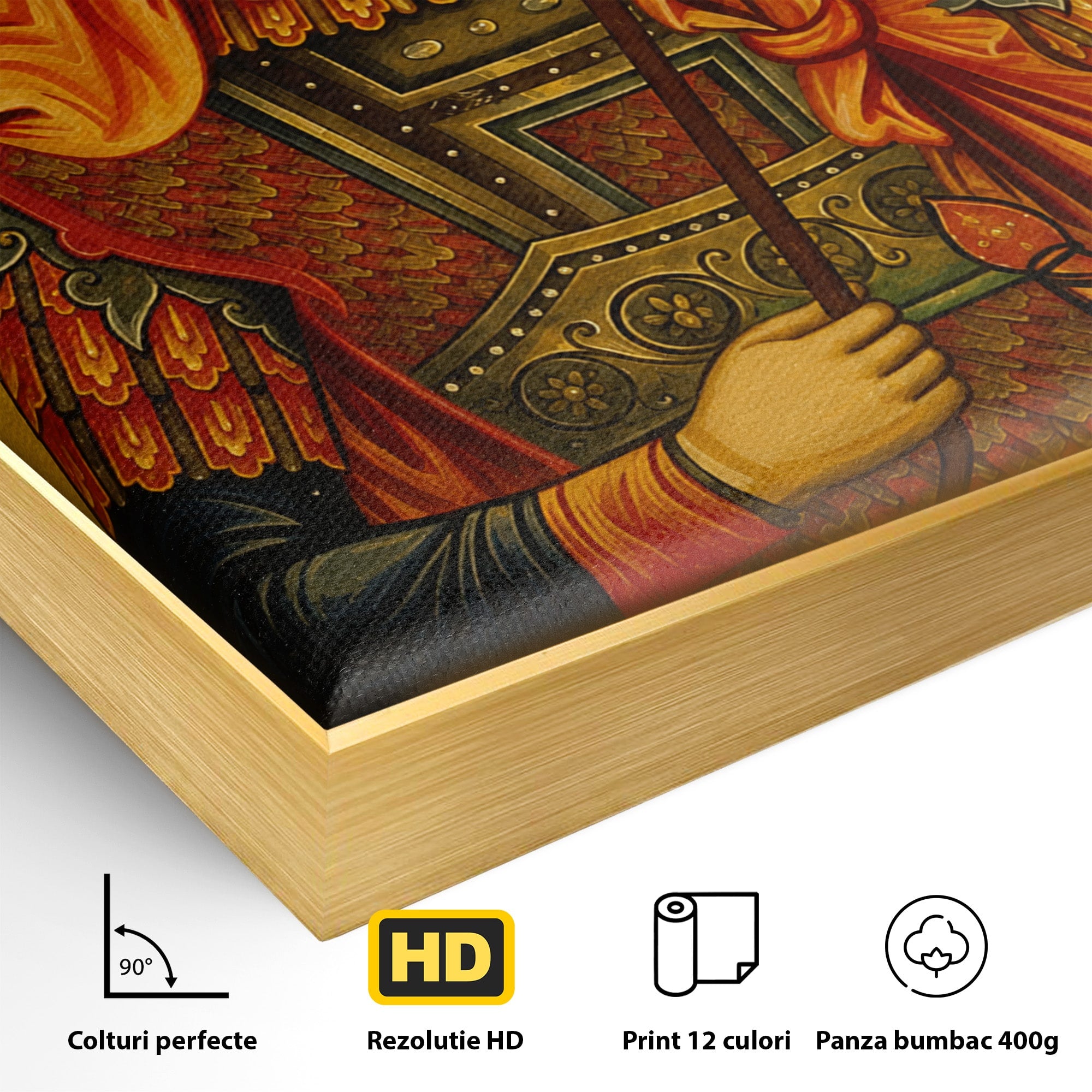 Tablou Canvas Premium LuxCanva® H1132, Sfantul Dimitrie, Religie, Icoana, Traditie, Spiritualitate, Dormitor, Birou, Culori Vibrante