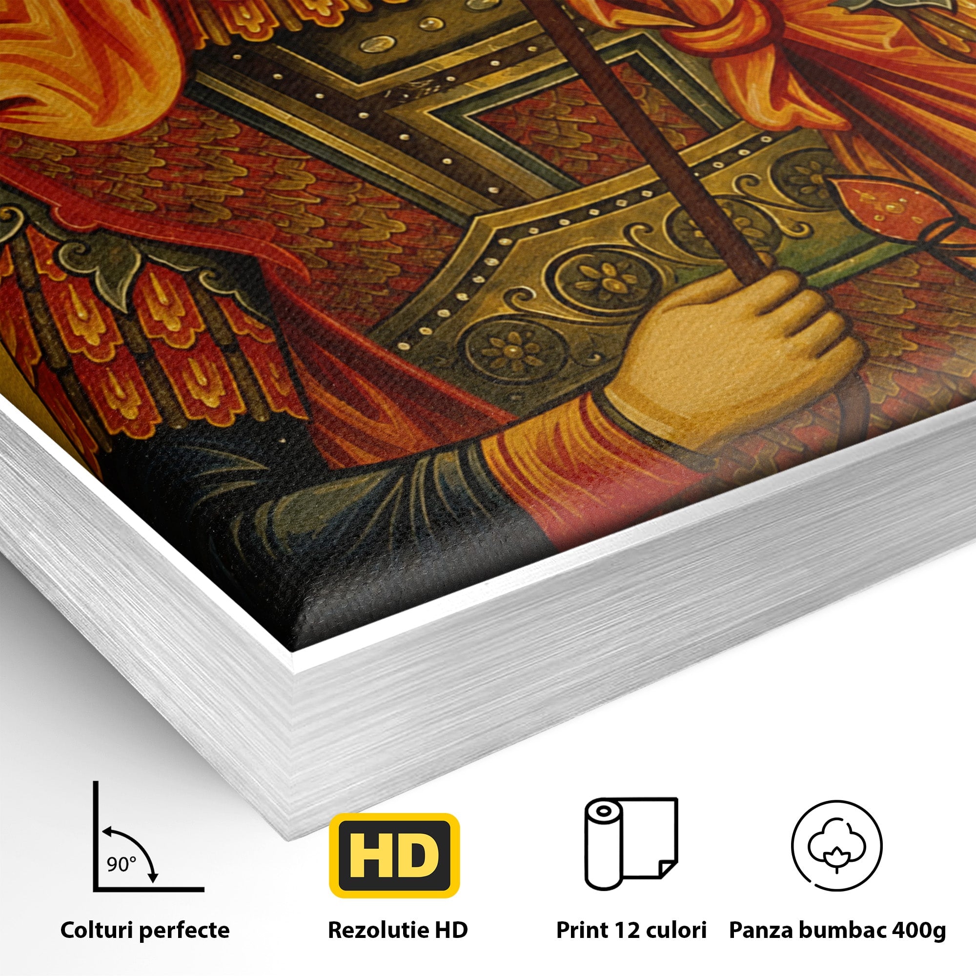 Tablou Canvas Premium LuxCanva® H1132, Sfantul Dimitrie, Religie, Icoana, Traditie, Spiritualitate, Dormitor, Birou, Culori Vibrante