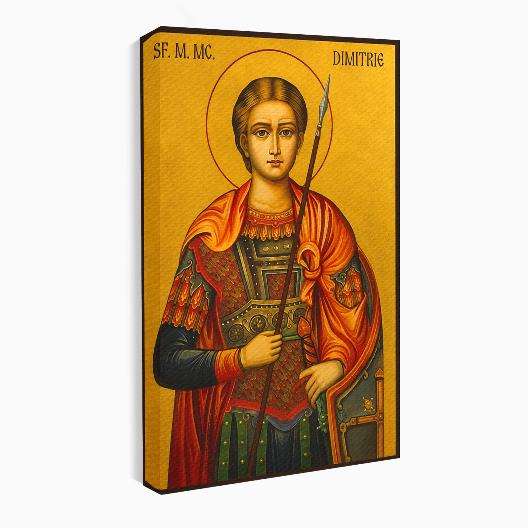 Tablou Canvas Premium LuxCanva® H1132, Sfantul Dimitrie, Religie, Icoana, Traditie, Spiritualitate, Dormitor, Birou, Culori Vibrante