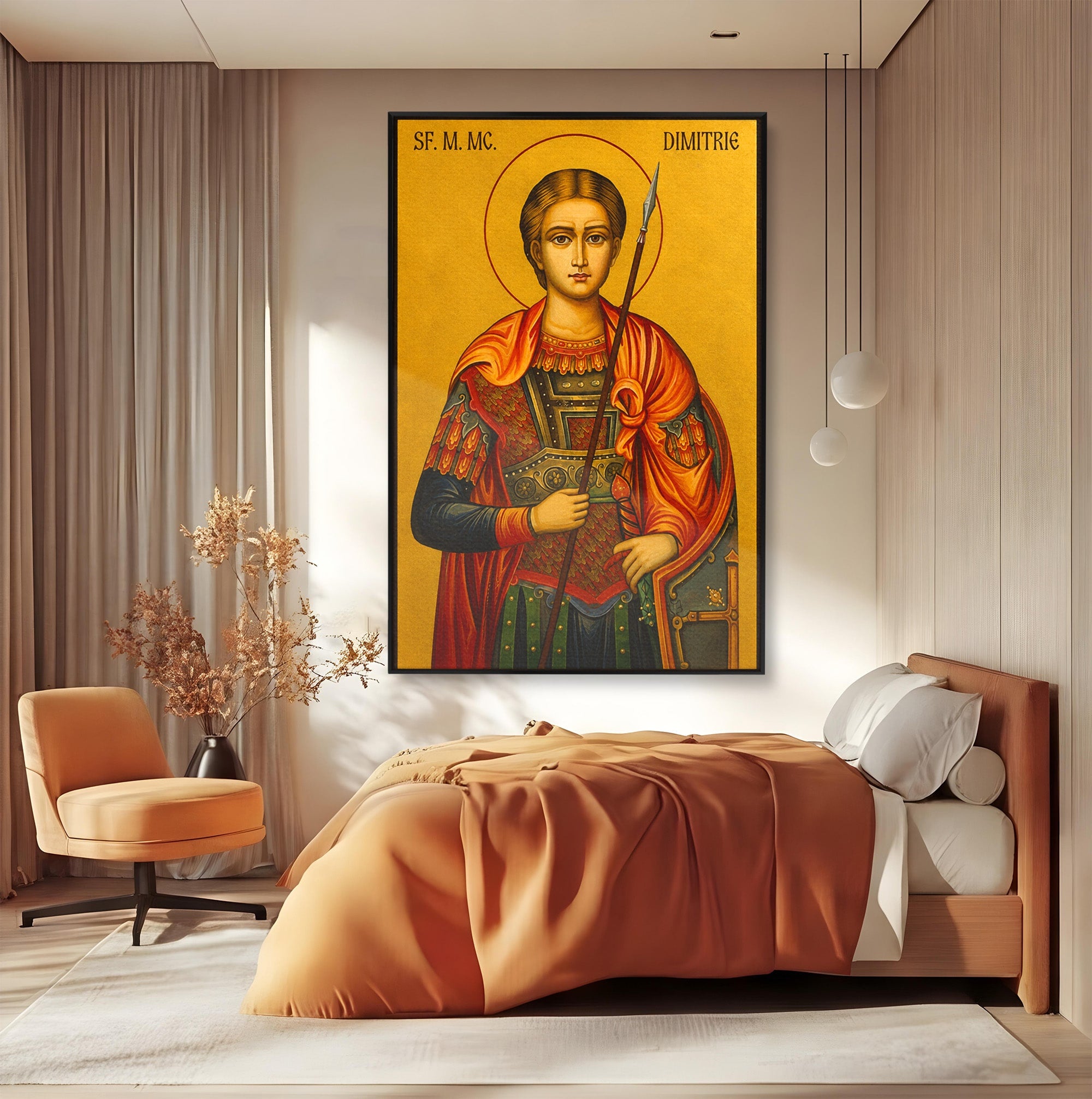 Tablou Canvas Premium LuxCanva® H1132, Sfantul Dimitrie, Religie, Icoana, Traditie, Spiritualitate, Dormitor, Birou, Culori Vibrante