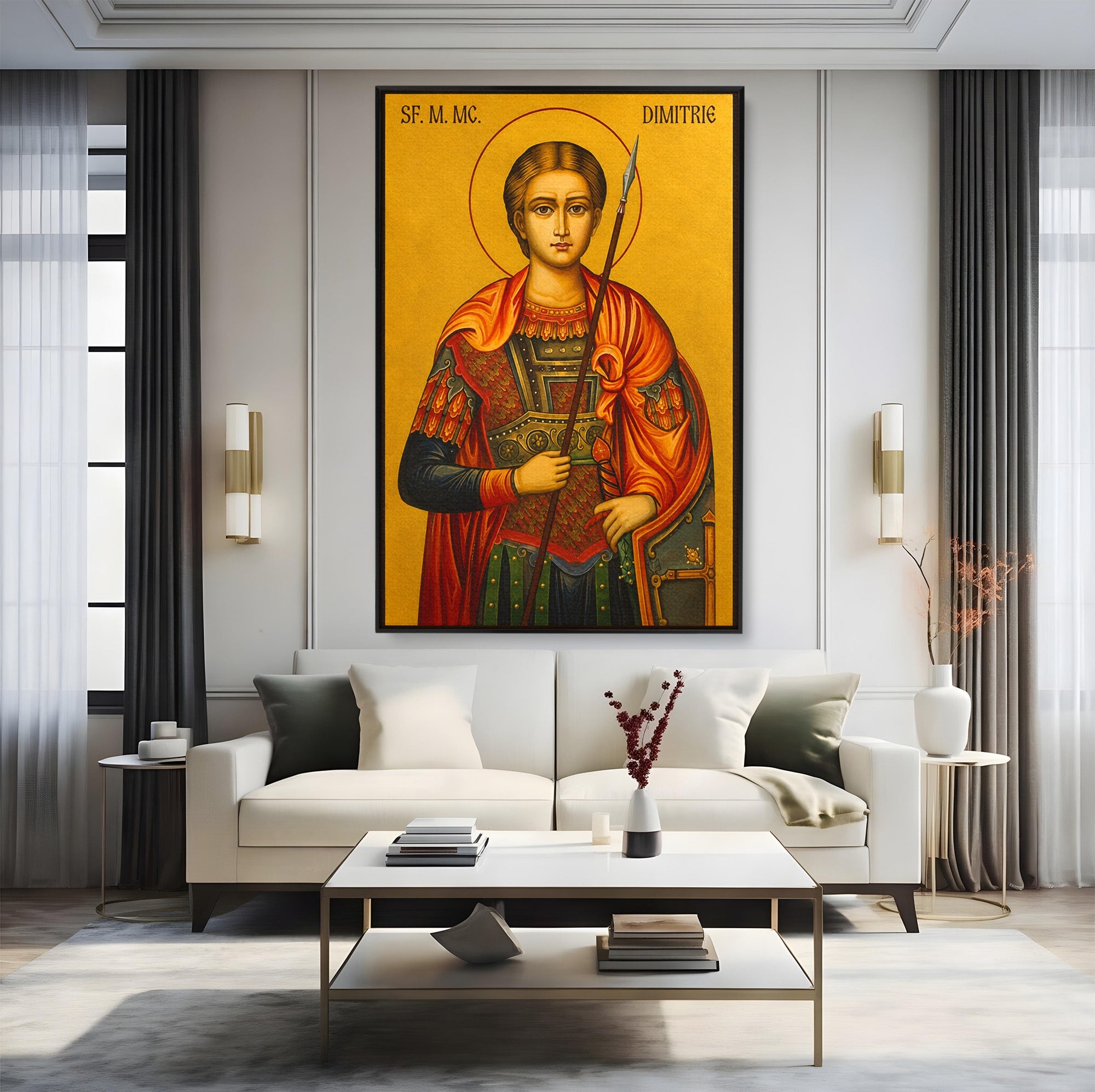 Tablou Canvas Premium LuxCanva® H1132, Sfantul Dimitrie, Religie, Icoana, Traditie, Spiritualitate, Dormitor, Birou, Culori Vibrante