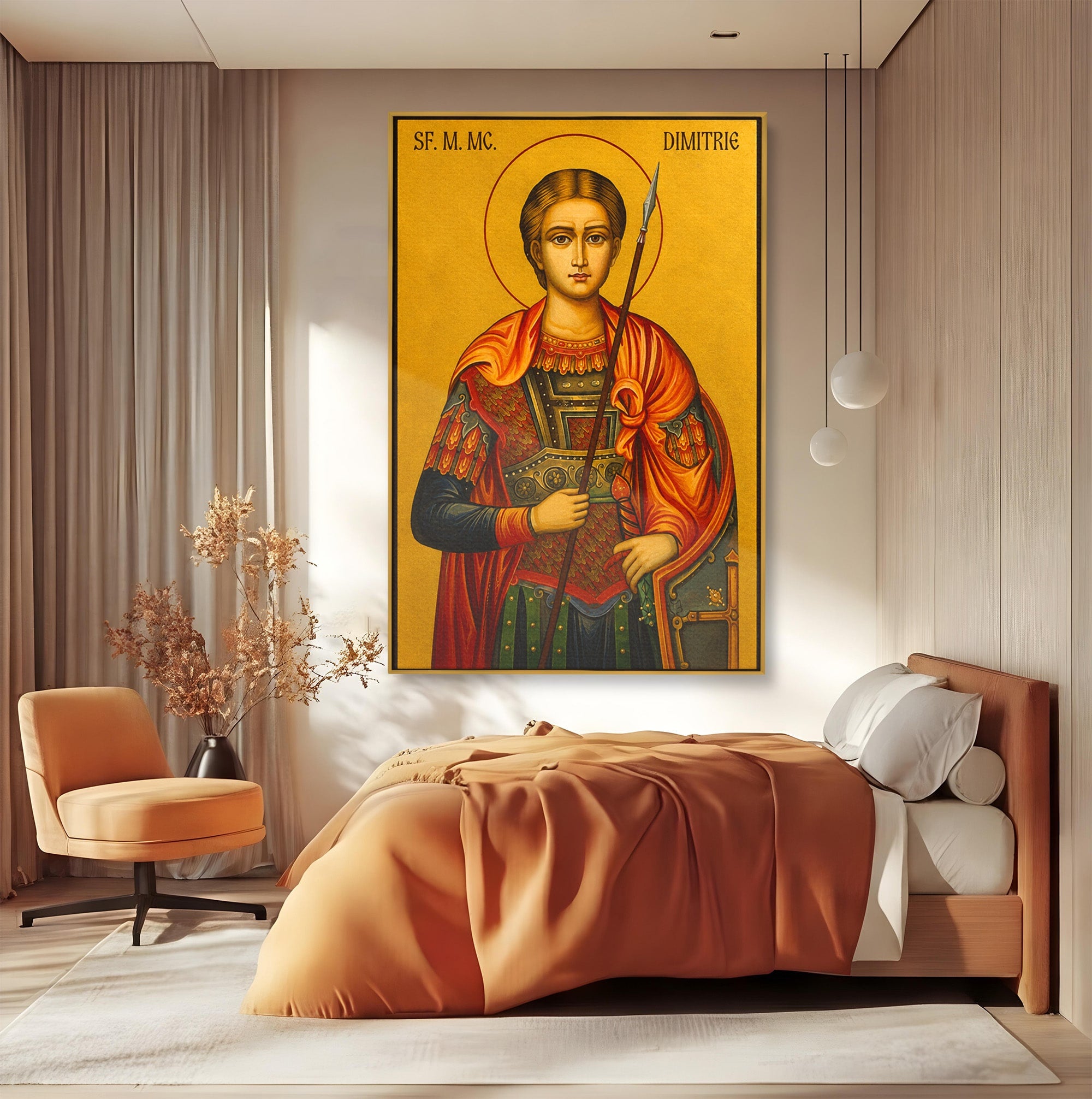 Tablou Canvas Premium LuxCanva® H1132, Sfantul Dimitrie, Religie, Icoana, Traditie, Spiritualitate, Dormitor, Birou, Culori Vibrante