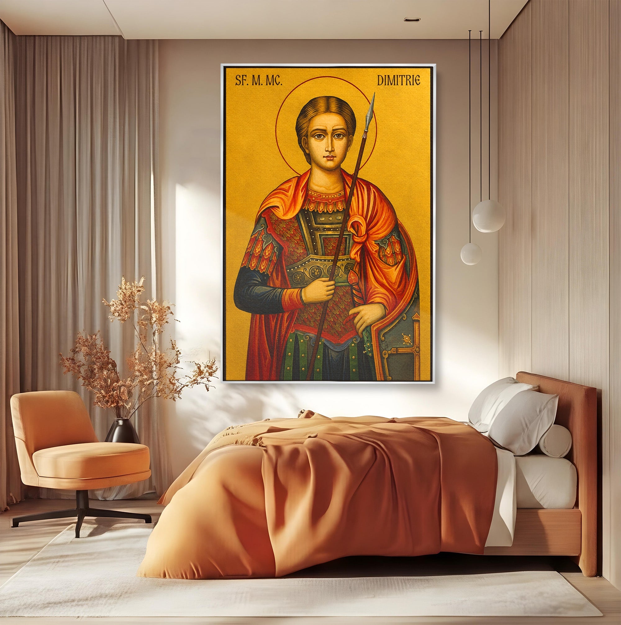 Tablou Canvas Premium LuxCanva® H1132, Sfantul Dimitrie, Religie, Icoana, Traditie, Spiritualitate, Dormitor, Birou, Culori Vibrante