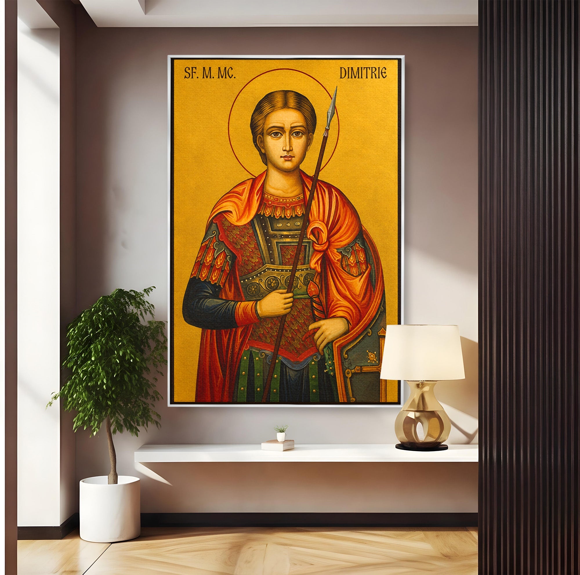 Tablou Canvas Premium LuxCanva® H1132, Sfantul Dimitrie, Religie, Icoana, Traditie, Spiritualitate, Dormitor, Birou, Culori Vibrante