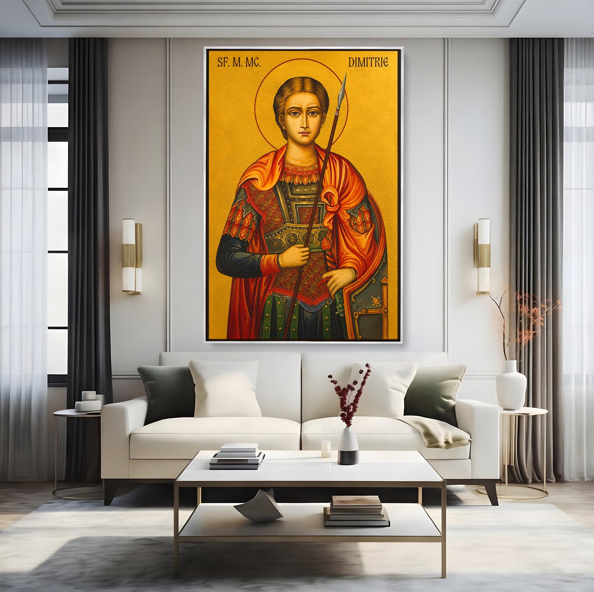 Tablou Canvas Premium LuxCanva® H1132, Sfantul Dimitrie, Religie, Icoana, Traditie, Spiritualitate, Dormitor, Birou, Culori Vibrante