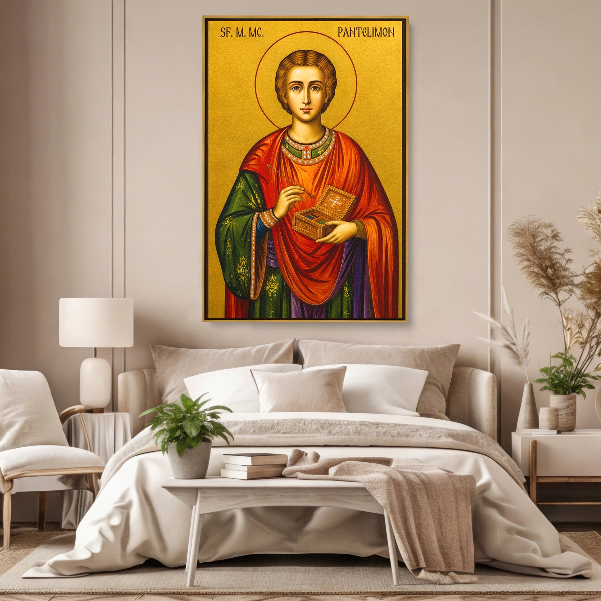 Tablou Canvas Premium LuxCanva® H1134, Sfantul Pantelimon, Religie, Icoana, Sfintenie, Spiritualitate, Dormitor, Birou, Culori Vibrante