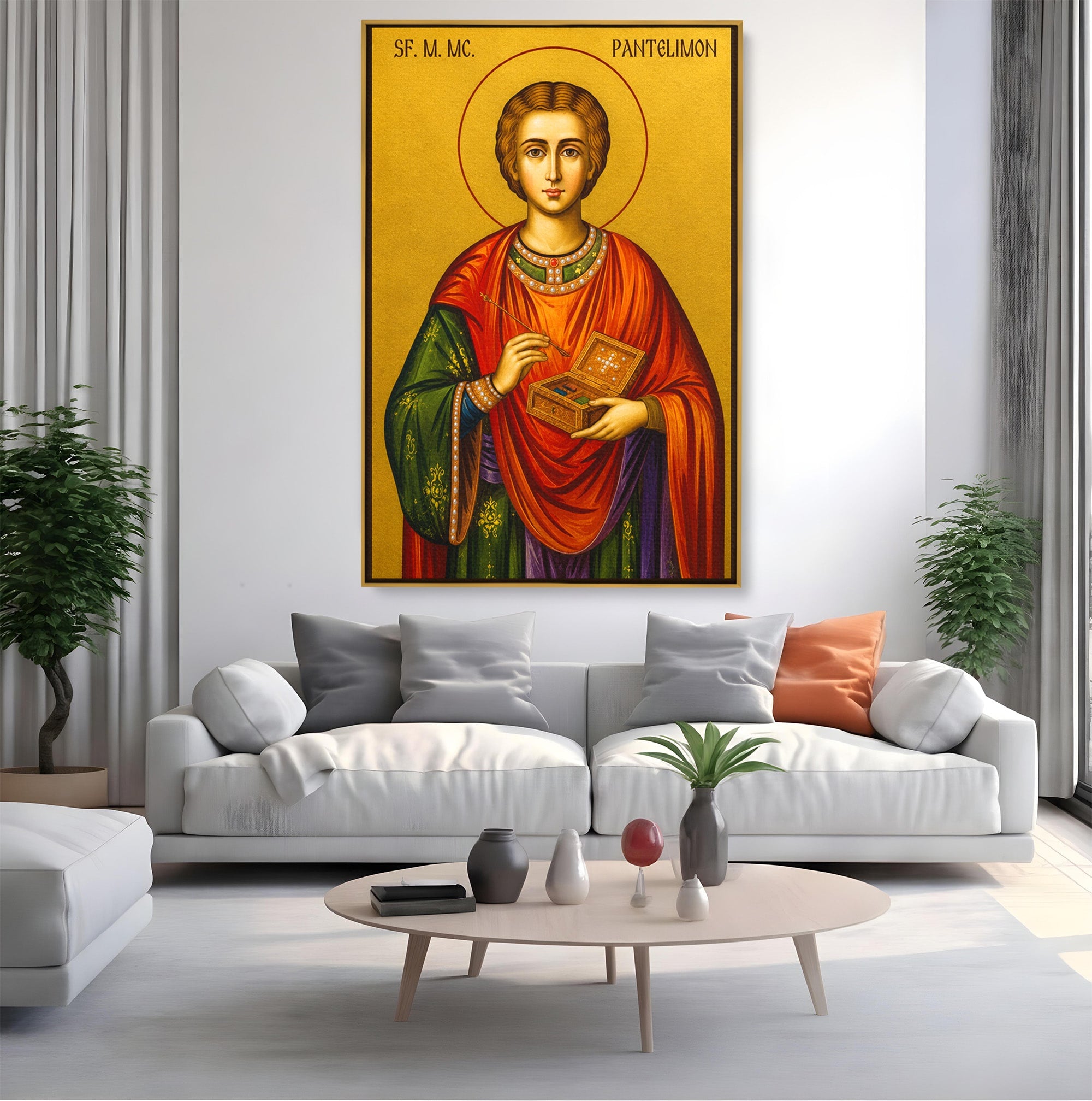 Tablou Canvas Premium LuxCanva® H1134, Sfantul Pantelimon, Religie, Icoana, Sfintenie, Spiritualitate, Dormitor, Birou, Culori Vibrante