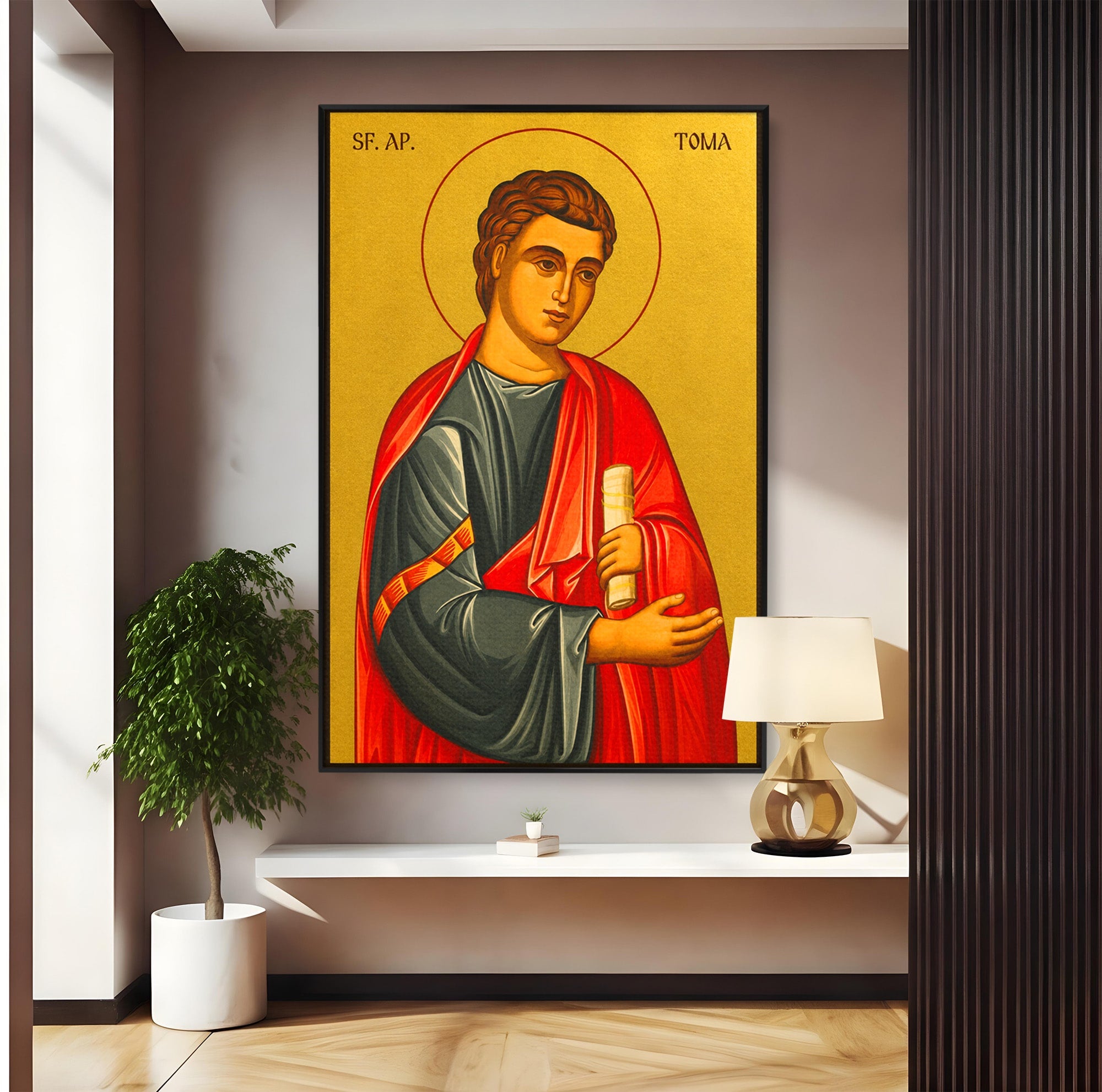 Tablou Canvas Premium LuxCanva® H1135, Sfantul Apostol Toma, Religios, Icoana, Credinta, Spiritualitate, Birou, Culori Vibrante