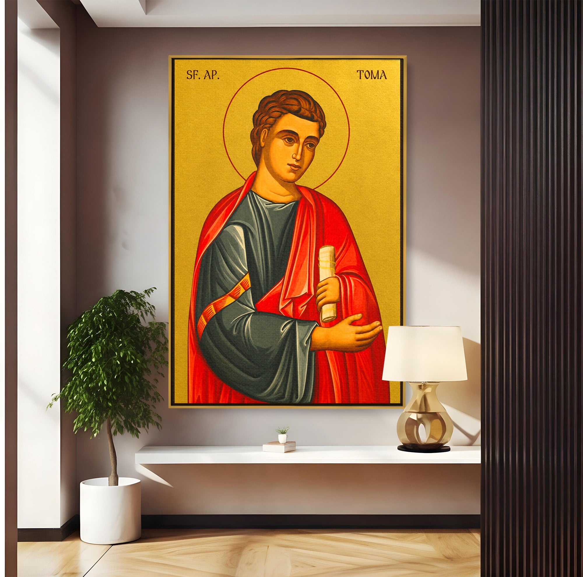 Tablou Canvas Premium LuxCanva® H1135, Sfantul Apostol Toma, Religios, Icoana, Credinta, Spiritualitate, Birou, Culori Vibrante