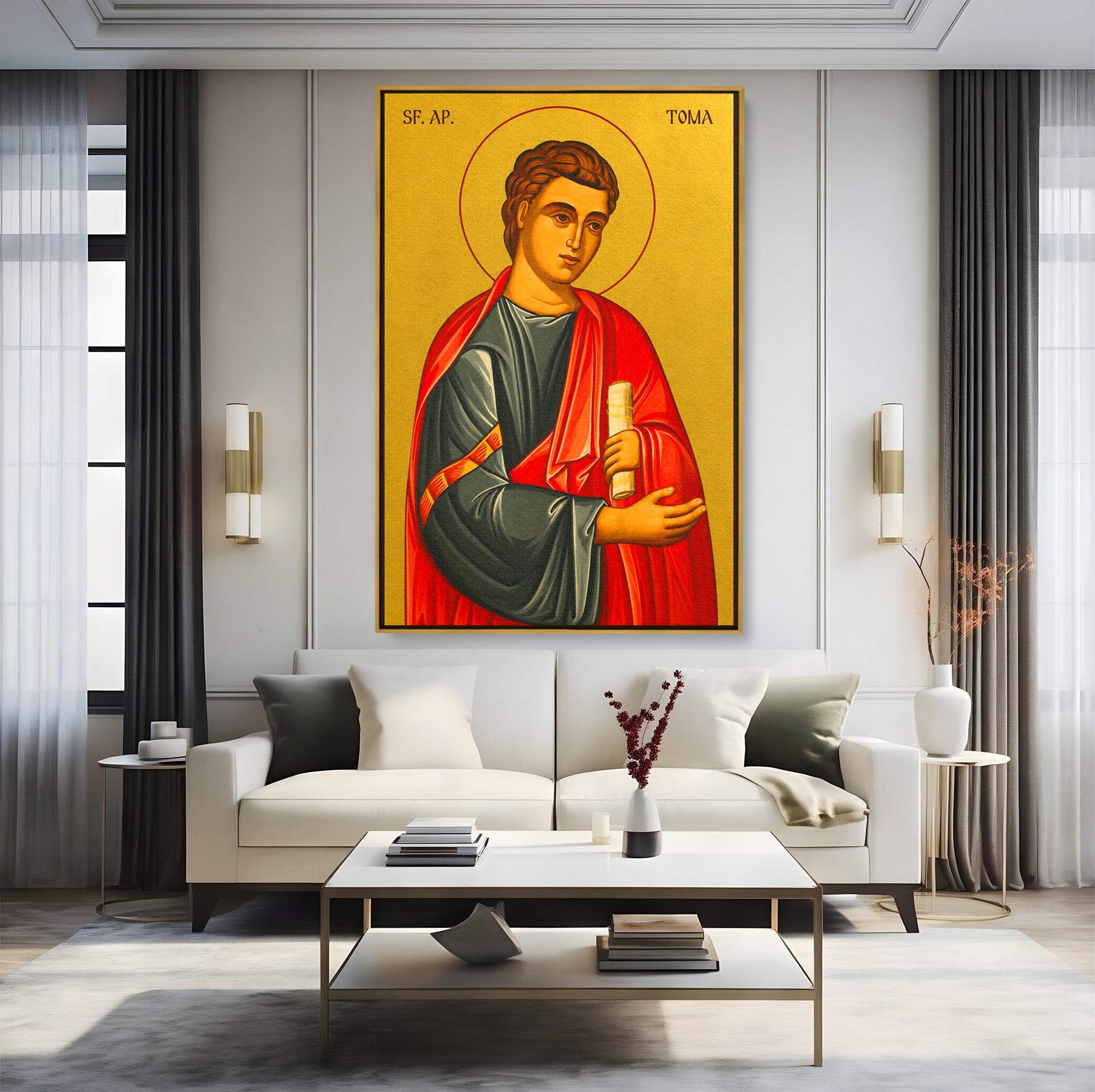 Tablou Canvas Premium LuxCanva® H1135, Sfantul Apostol Toma, Religios, Icoana, Credinta, Spiritualitate, Birou, Culori Vibrante