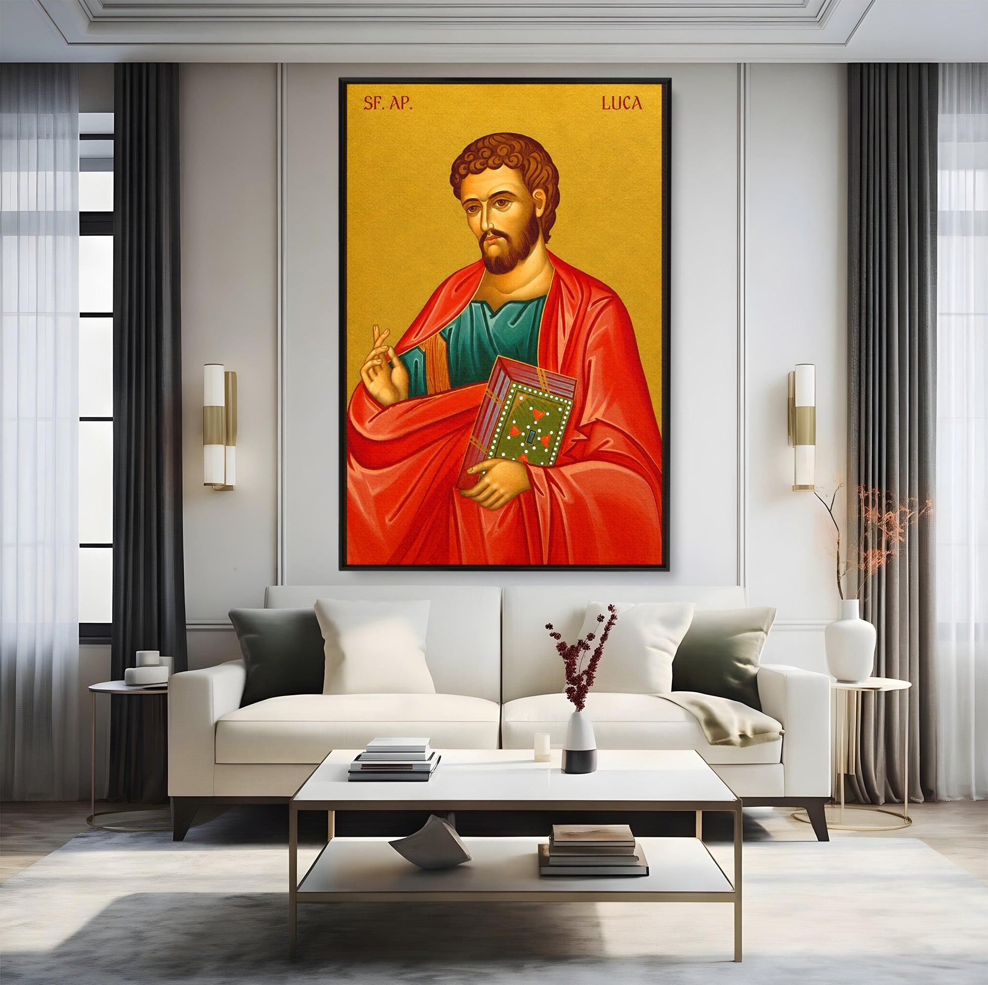 Tablou Canvas Premium LuxCanva® H1136, Sfantul Luca, Religie, Icoana, Traditie, Calm, Birou, Dormitor, Culori Vibrante