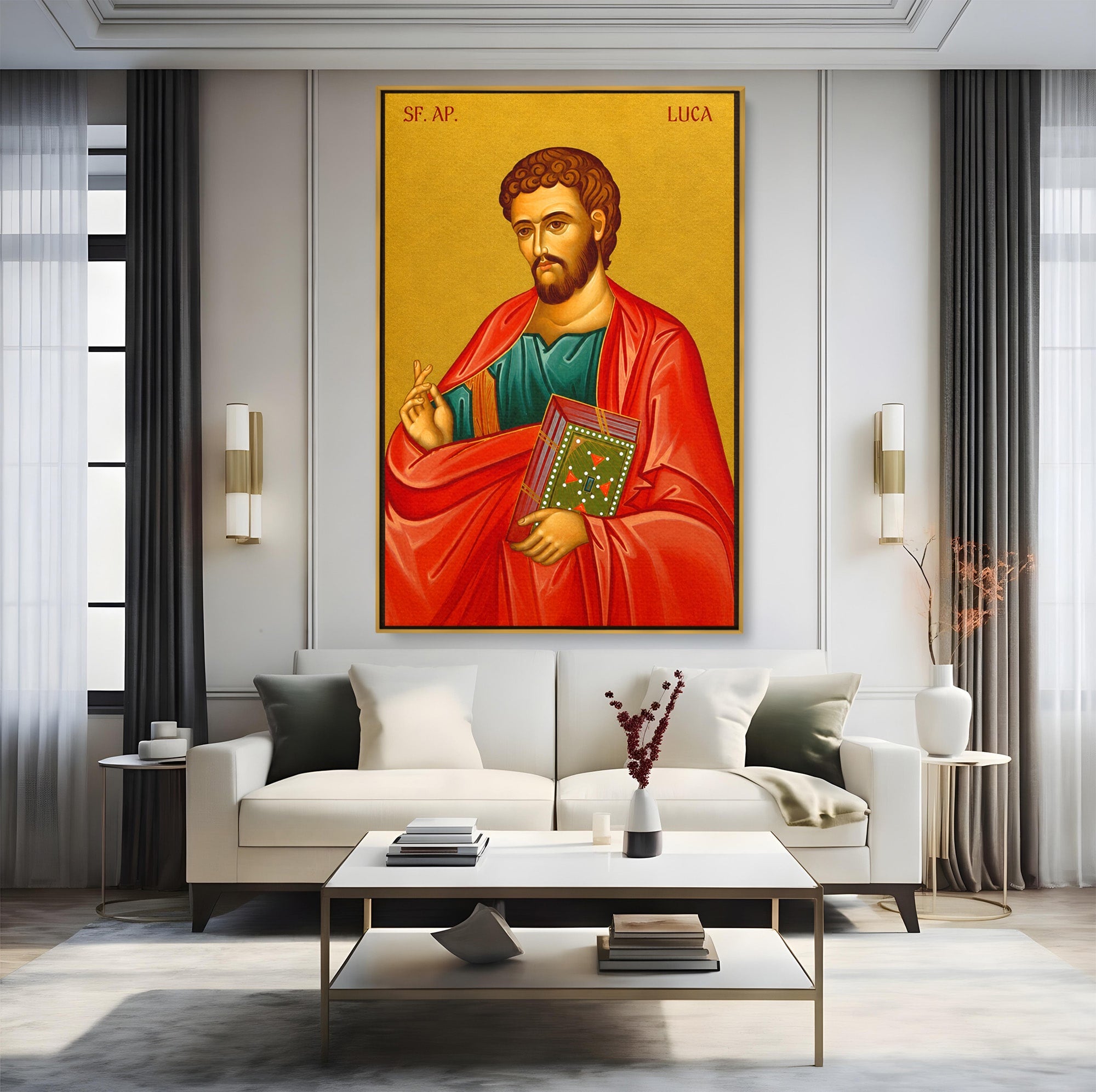 Tablou Canvas Premium LuxCanva® H1136, Sfantul Luca, Religie, Icoana, Traditie, Calm, Birou, Dormitor, Culori Vibrante