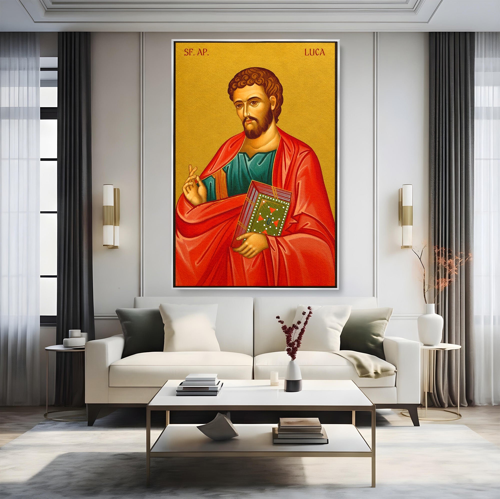Tablou Canvas Premium LuxCanva® H1136, Sfantul Luca, Religie, Icoana, Traditie, Calm, Birou, Dormitor, Culori Vibrante