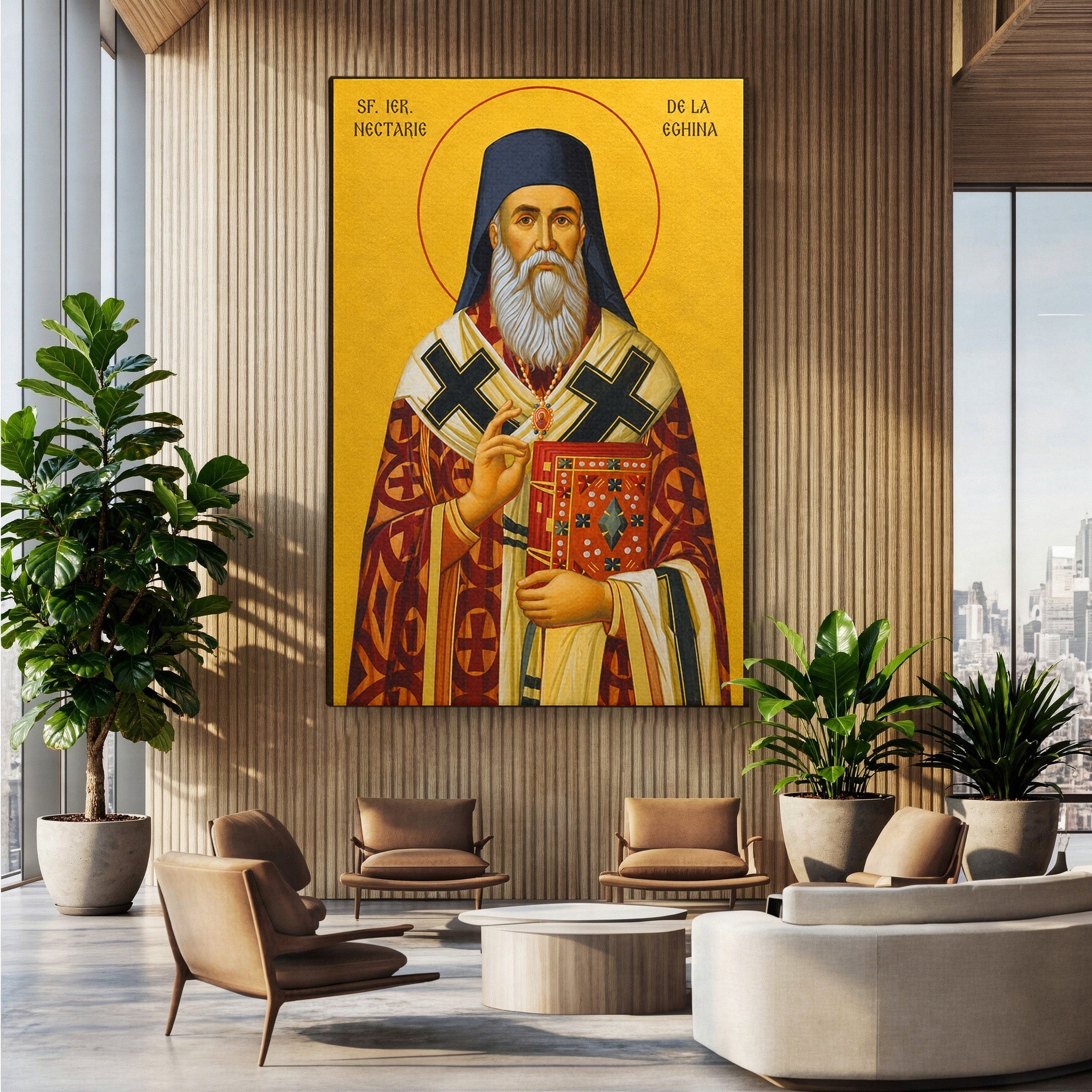 Tablou Canvas Premium LuxCanva® H1137, Sfantul Nectarie de la Neghina, Religie, Icoana, Spiritualitate, Sfant, Dormitor, Culori Vibrante