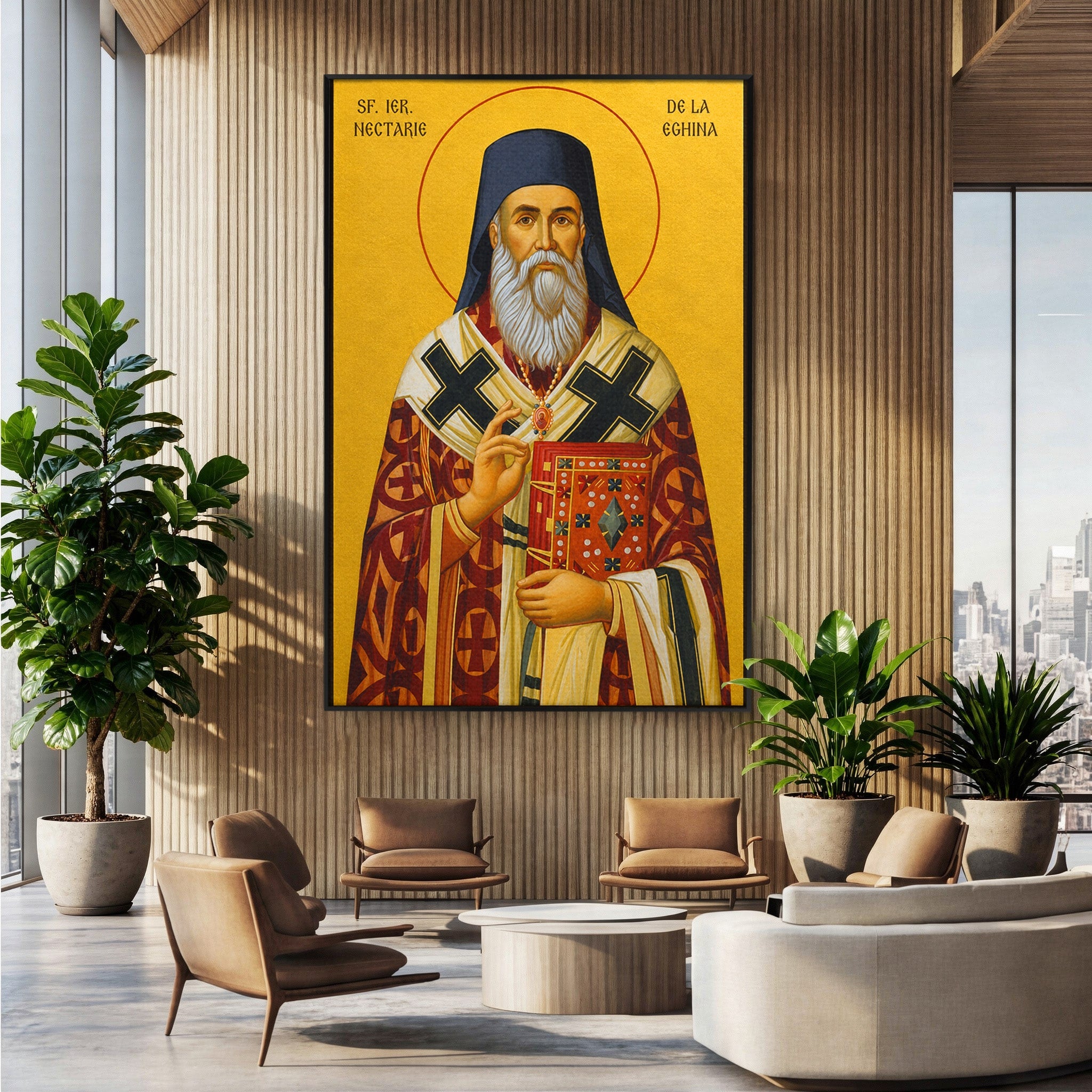 Tablou Canvas Premium LuxCanva® H1137, Sfantul Nectarie de la Neghina, Religie, Icoana, Spiritualitate, Sfant, Dormitor, Culori Vibrante