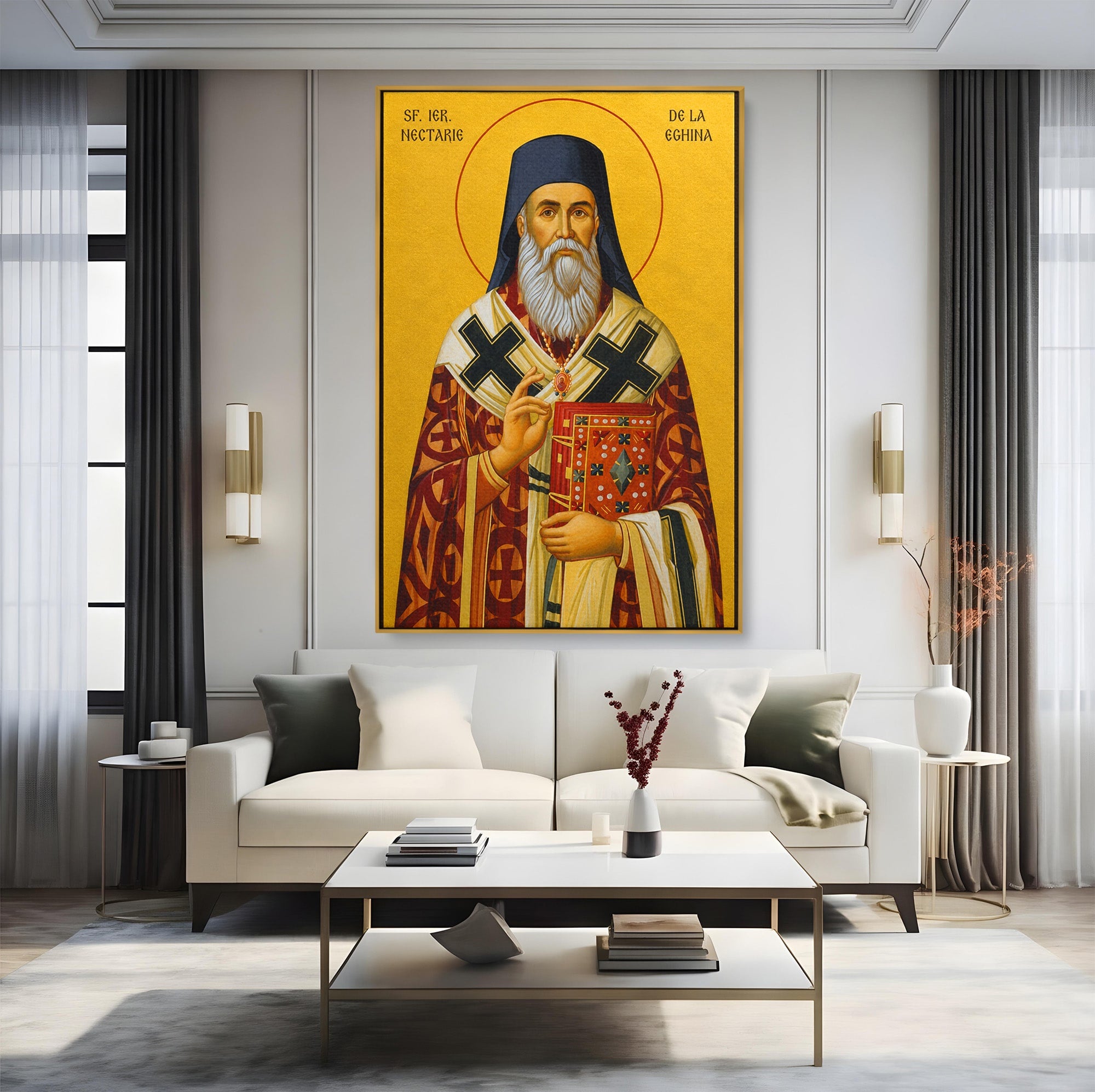 Tablou Canvas Premium LuxCanva® H1137, Sfantul Nectarie de la Neghina, Religie, Icoana, Spiritualitate, Sfant, Dormitor, Culori Vibrante