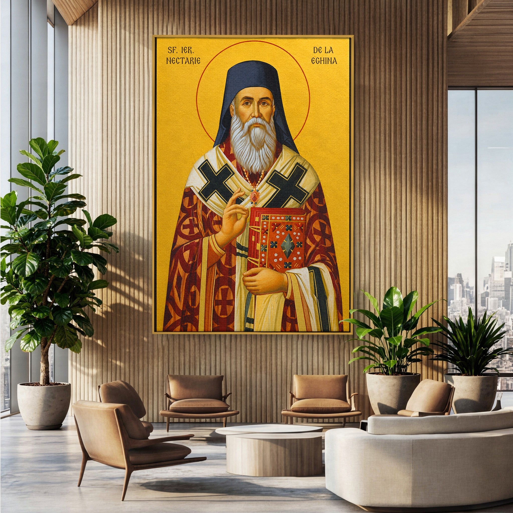Tablou Canvas Premium LuxCanva® H1137, Sfantul Nectarie de la Neghina, Religie, Icoana, Spiritualitate, Sfant, Dormitor, Culori Vibrante