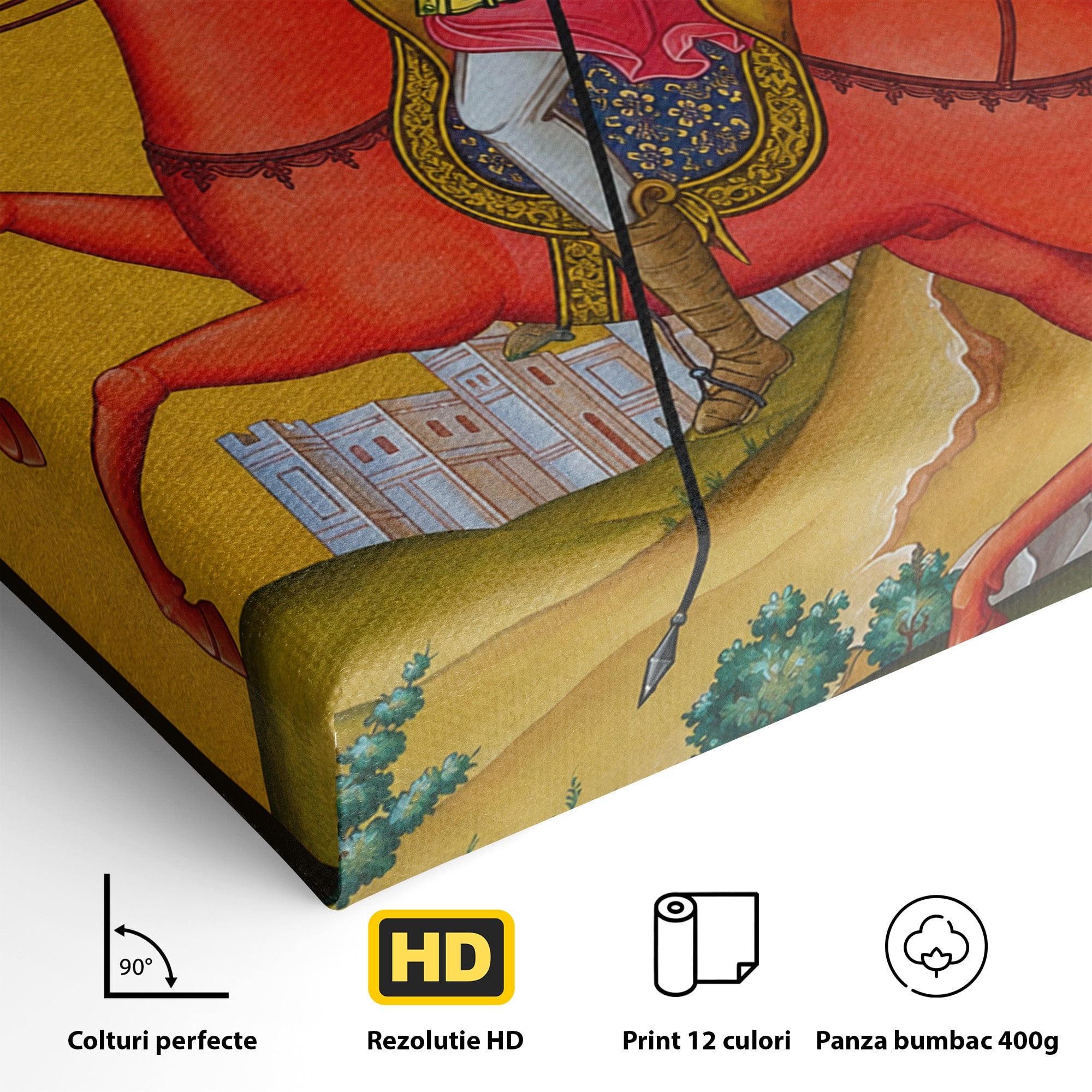 Tablou Canvas Premium LuxCanva® H1138, Sfantul Dimitrie Calare, Sfant, Cavaler, Religios, Cal, Living, Dormitor, Culori Vibrante