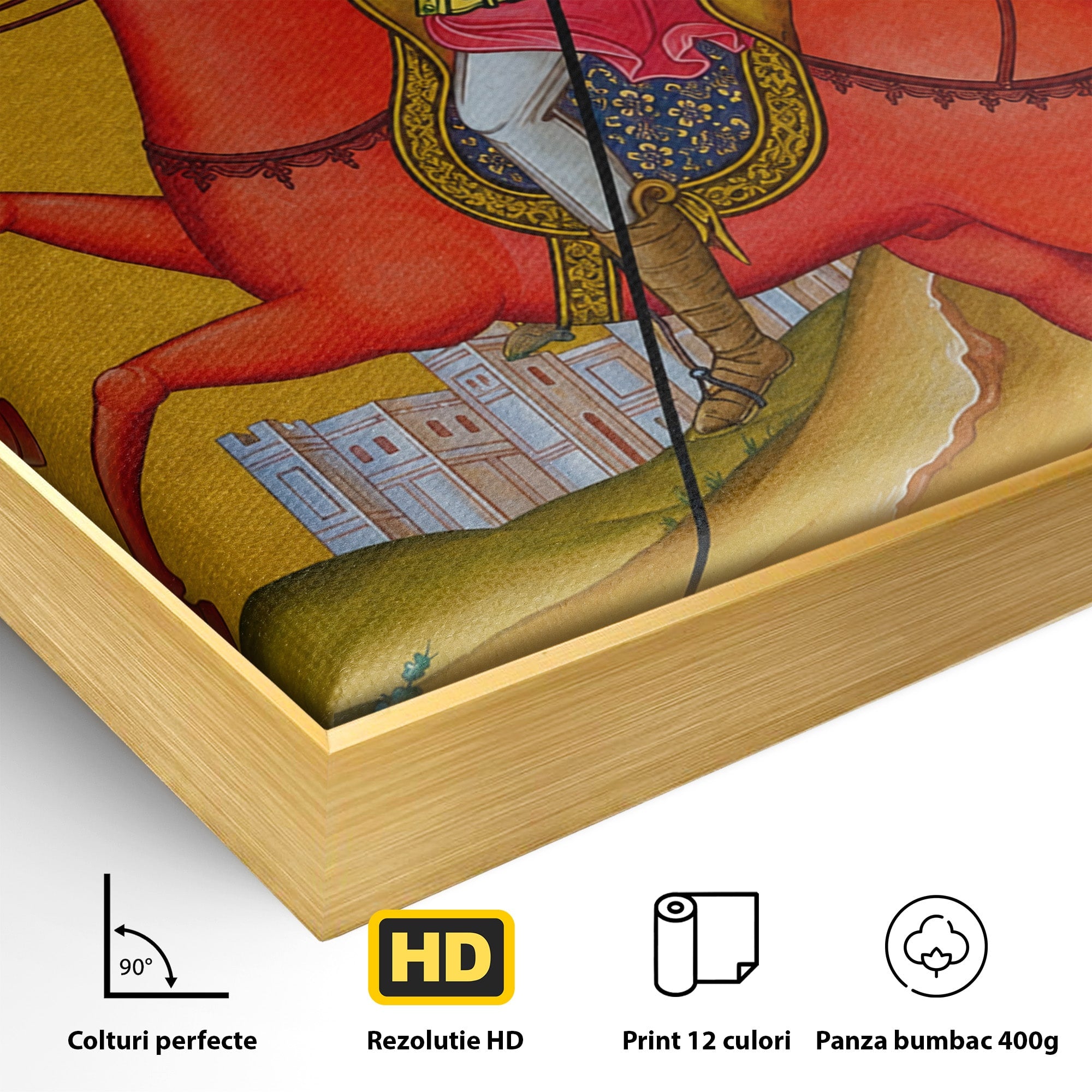Tablou Canvas Premium LuxCanva® H1138, Sfantul Dimitrie Calare, Sfant, Cavaler, Religios, Cal, Living, Dormitor, Culori Vibrante