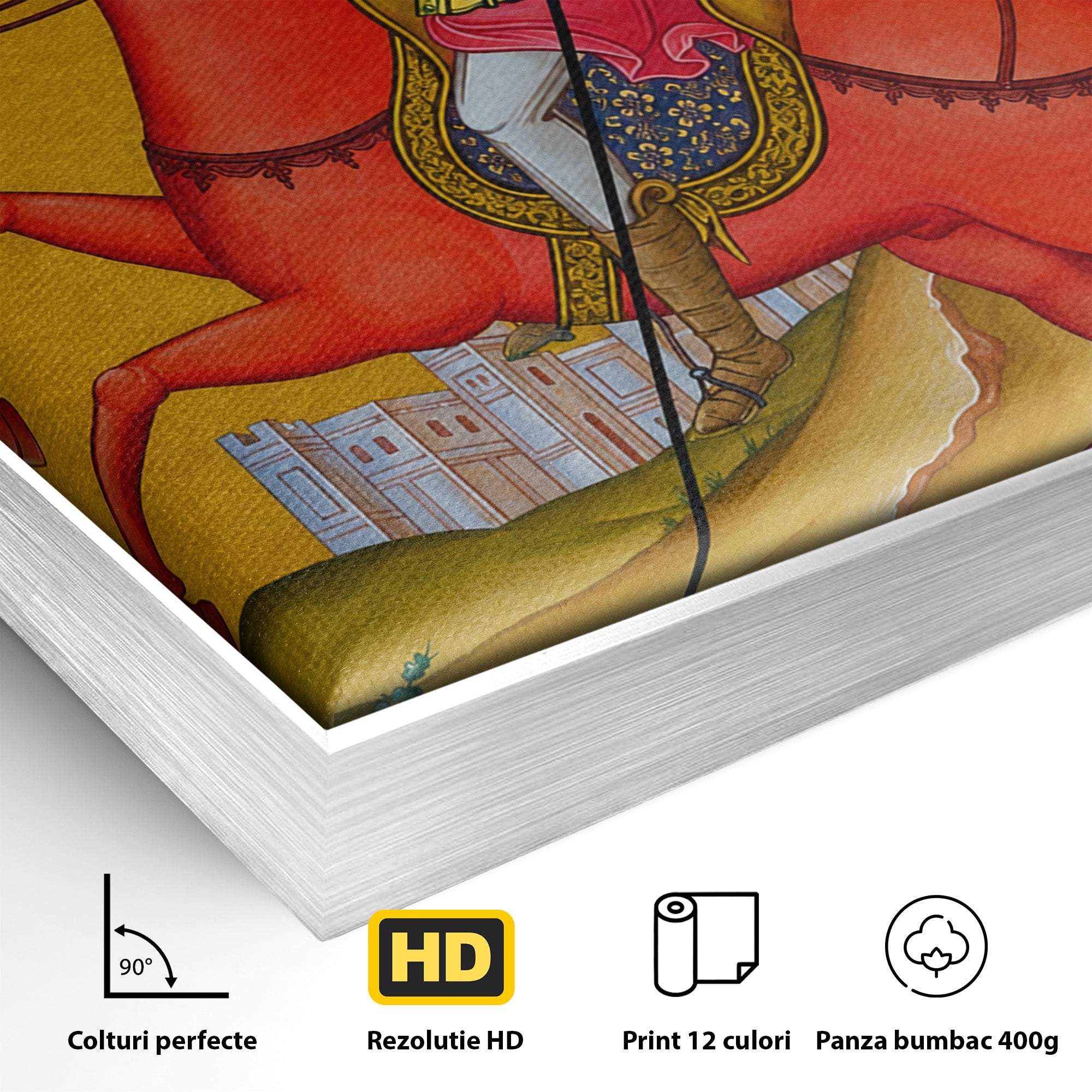 Tablou Canvas Premium LuxCanva® H1138, Sfantul Dimitrie Calare, Sfant, Cavaler, Religios, Cal, Living, Dormitor, Culori Vibrante