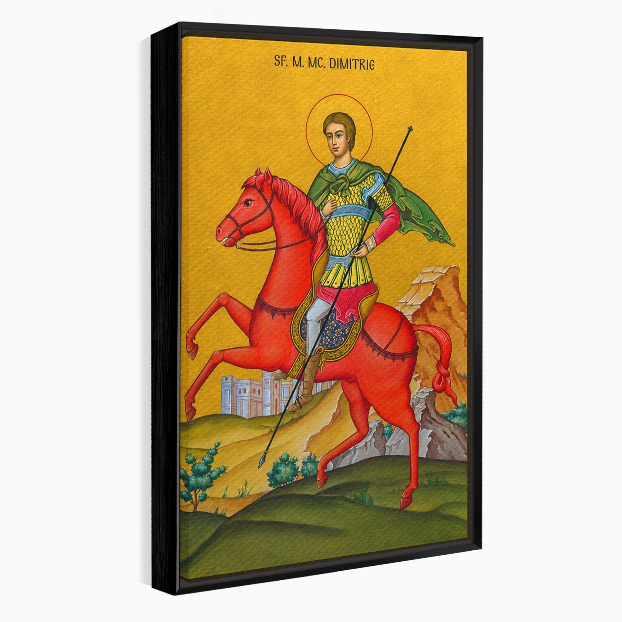 Tablou Canvas Premium LuxCanva® H1138, Sfantul Dimitrie Calare, Sfant, Cavaler, Religios, Cal, Living, Dormitor, Culori Vibrante