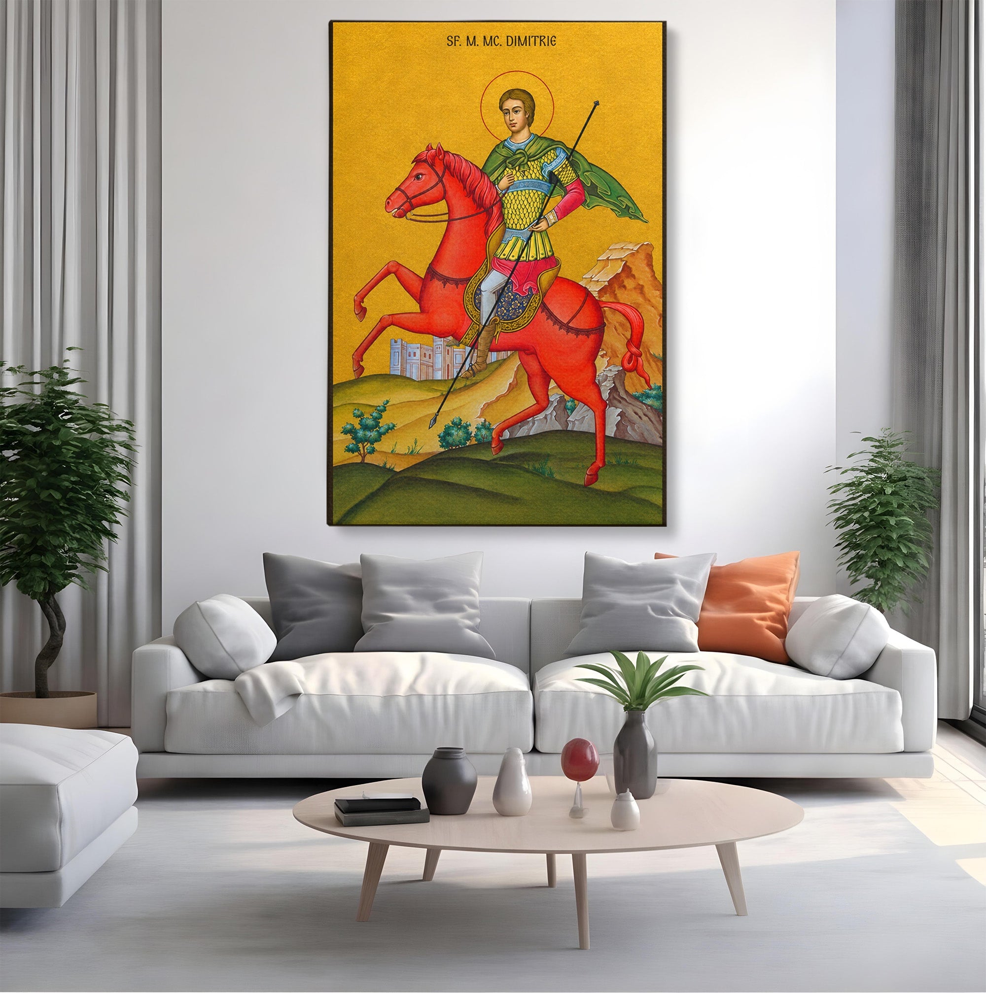 Tablou Canvas Premium LuxCanva® H1138, Sfantul Dimitrie Calare, Sfant, Cavaler, Religios, Cal, Living, Dormitor, Culori Vibrante