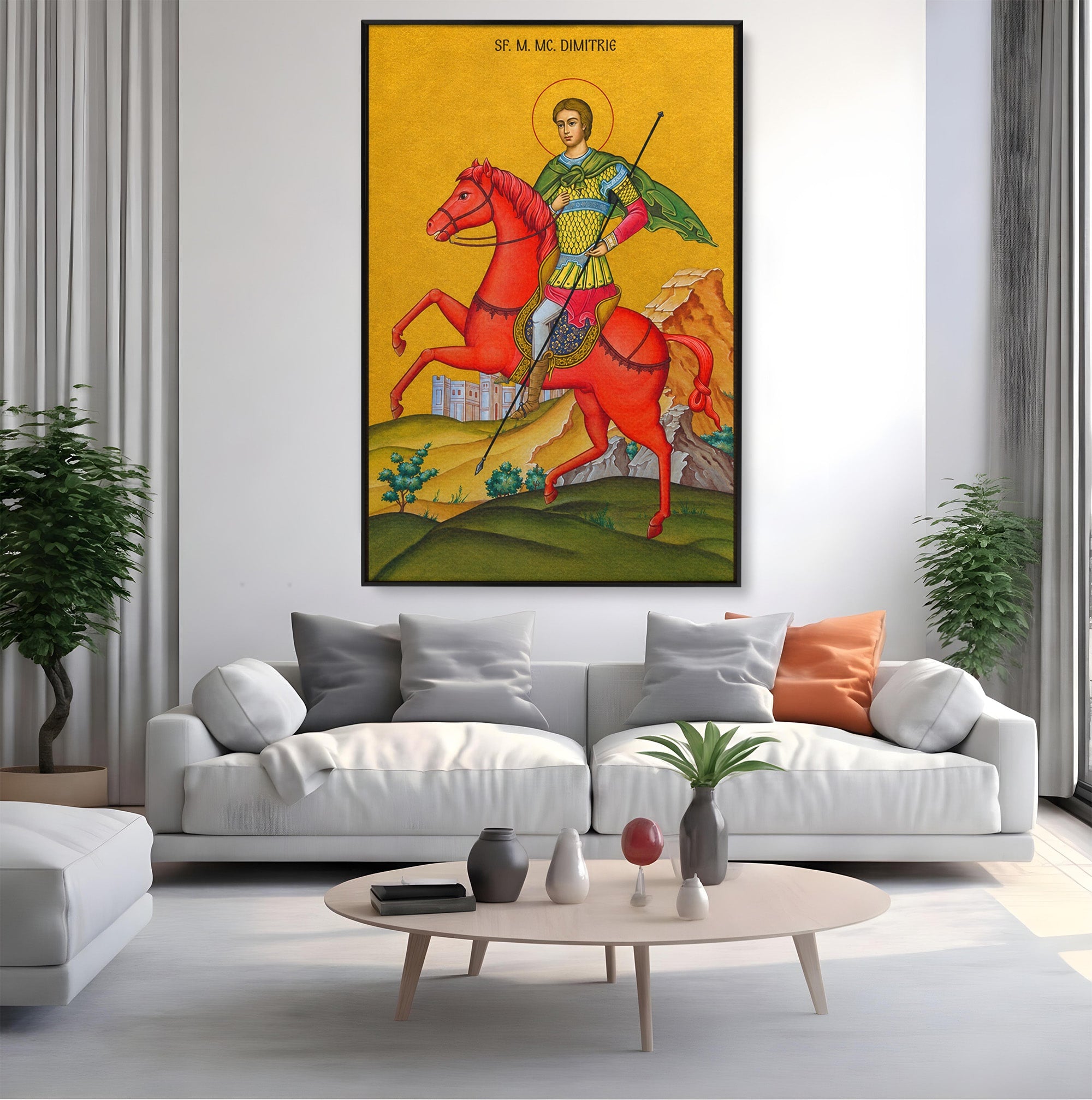 Tablou Canvas Premium LuxCanva® H1138, Sfantul Dimitrie Calare, Sfant, Cavaler, Religios, Cal, Living, Dormitor, Culori Vibrante
