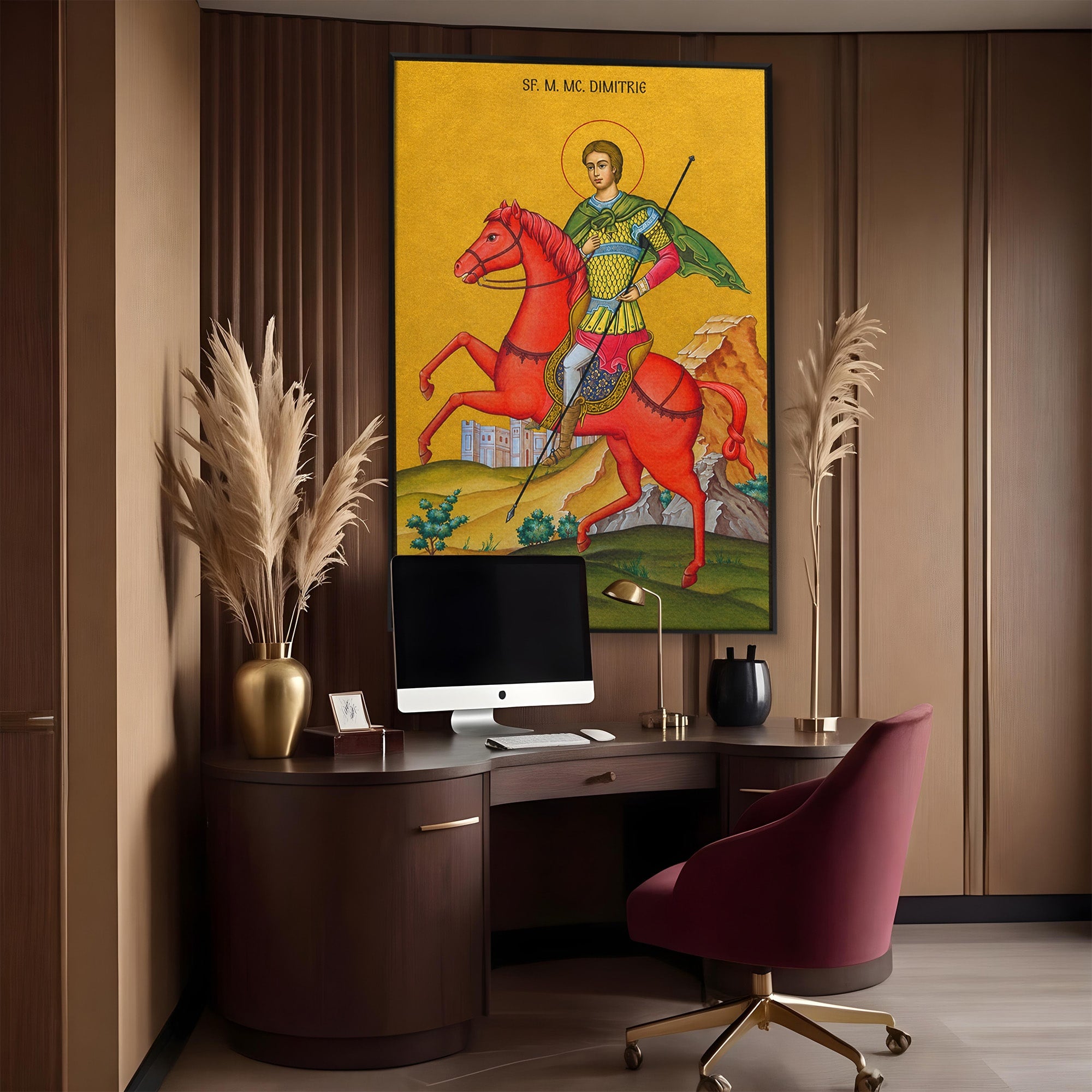 Tablou Canvas Premium LuxCanva® H1138, Sfantul Dimitrie Calare, Sfant, Cavaler, Religios, Cal, Living, Dormitor, Culori Vibrante