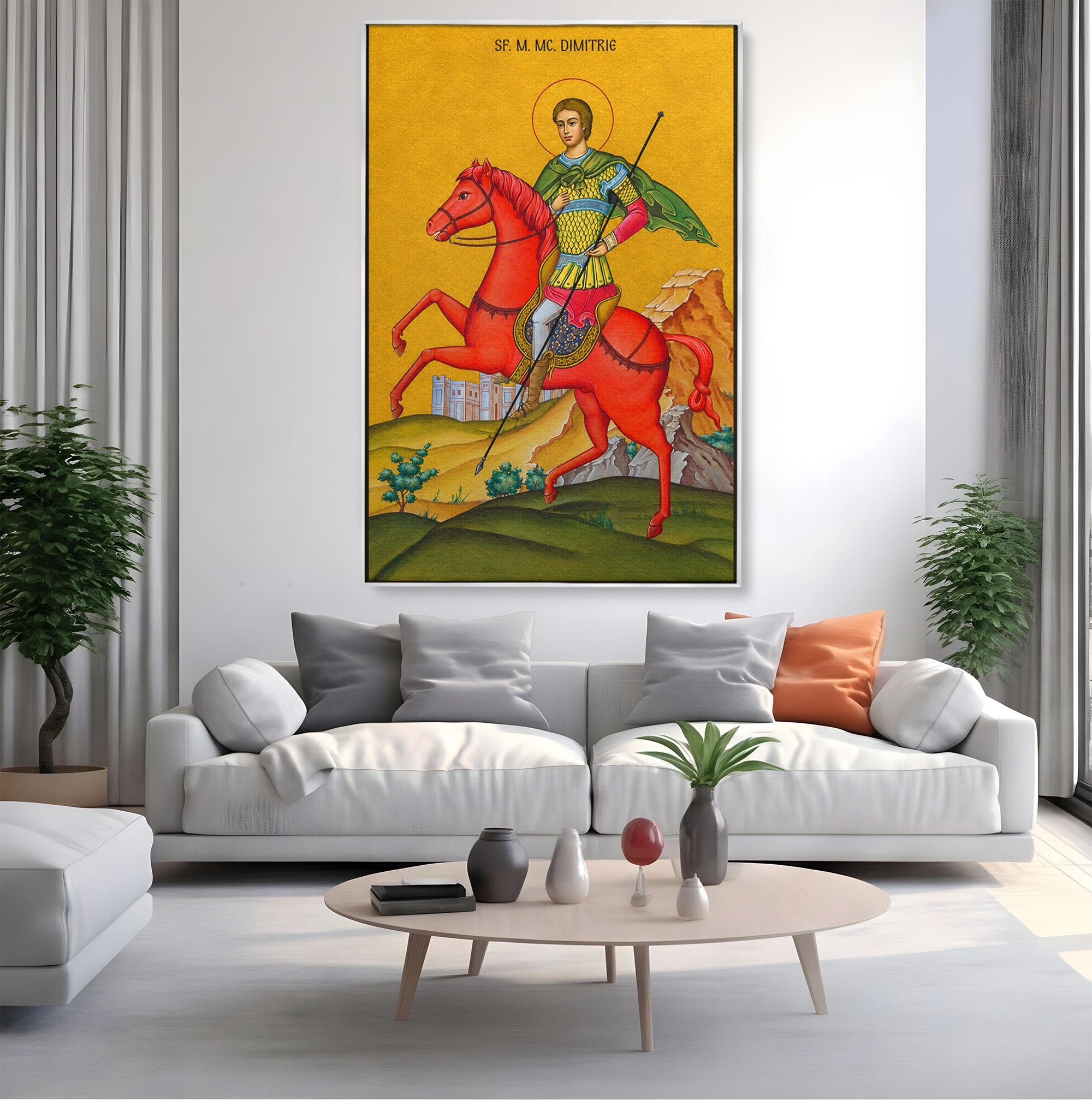 Tablou Canvas Premium LuxCanva® H1138, Sfantul Dimitrie Calare, Sfant, Cavaler, Religios, Cal, Living, Dormitor, Culori Vibrante