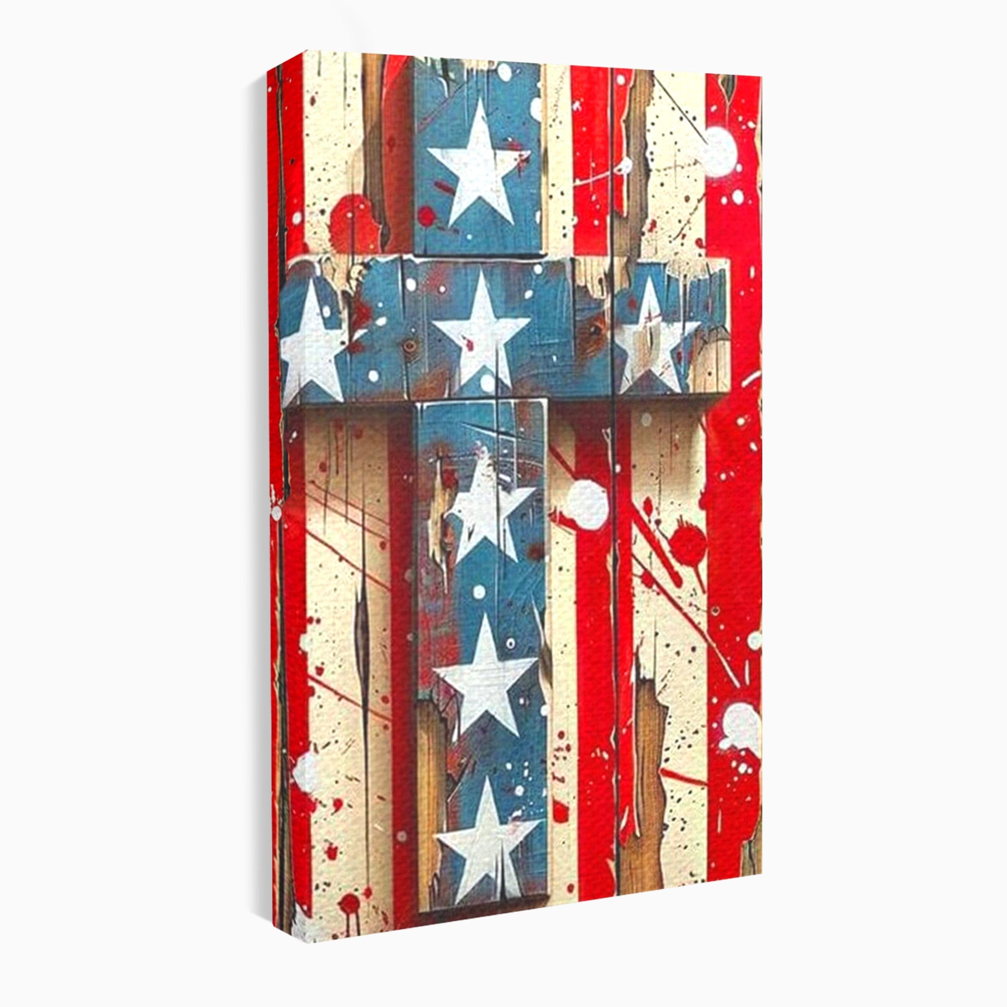 Set 2 Tablouri Canvas Premium LuxCanva® H2-1041, Crucea Libertatii, Credinta, Cruce, Libertate, Patriotism, Drapel, Stele, Simbol Crestin, Arta Patriotica, Living, Dormitor