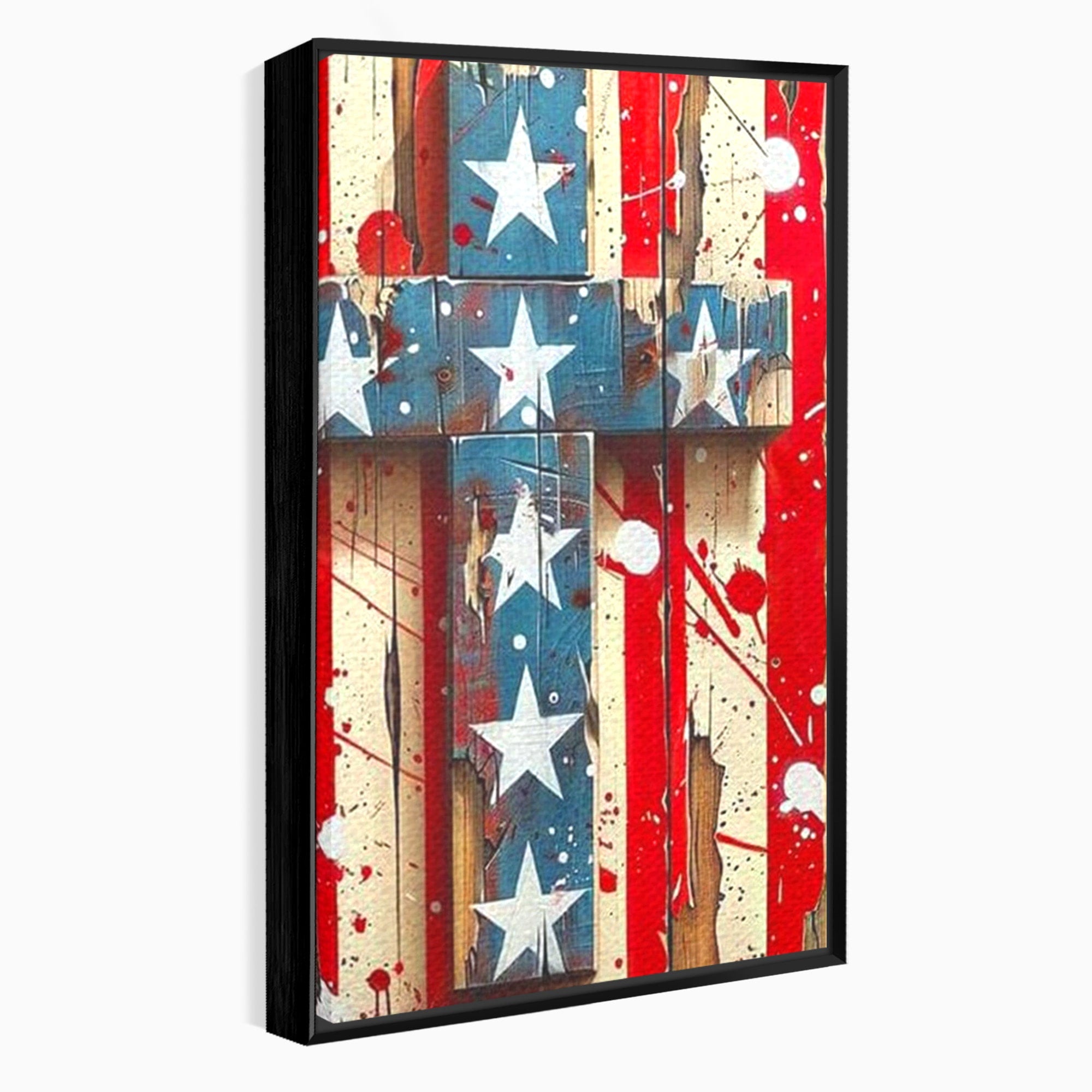 Set 2 Tablouri Canvas Premium LuxCanva® H2-1041, Crucea Libertatii, Credinta, Cruce, Libertate, Patriotism, Drapel, Stele, Simbol Crestin, Arta Patriotica, Living, Dormitor