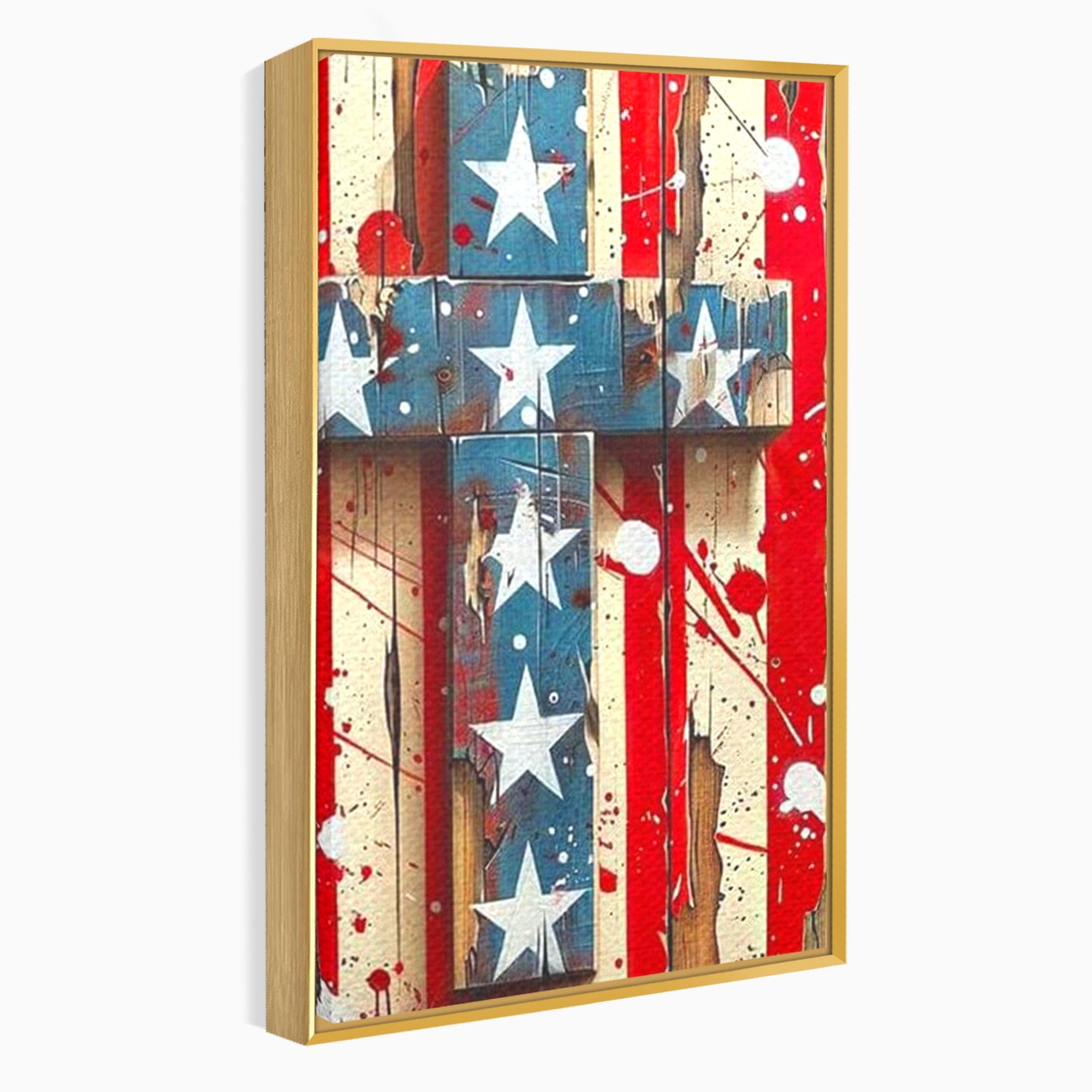 Set 2 Tablouri Canvas Premium LuxCanva® H2-1041, Crucea Libertatii, Credinta, Cruce, Libertate, Patriotism, Drapel, Stele, Simbol Crestin, Arta Patriotica, Living, Dormitor