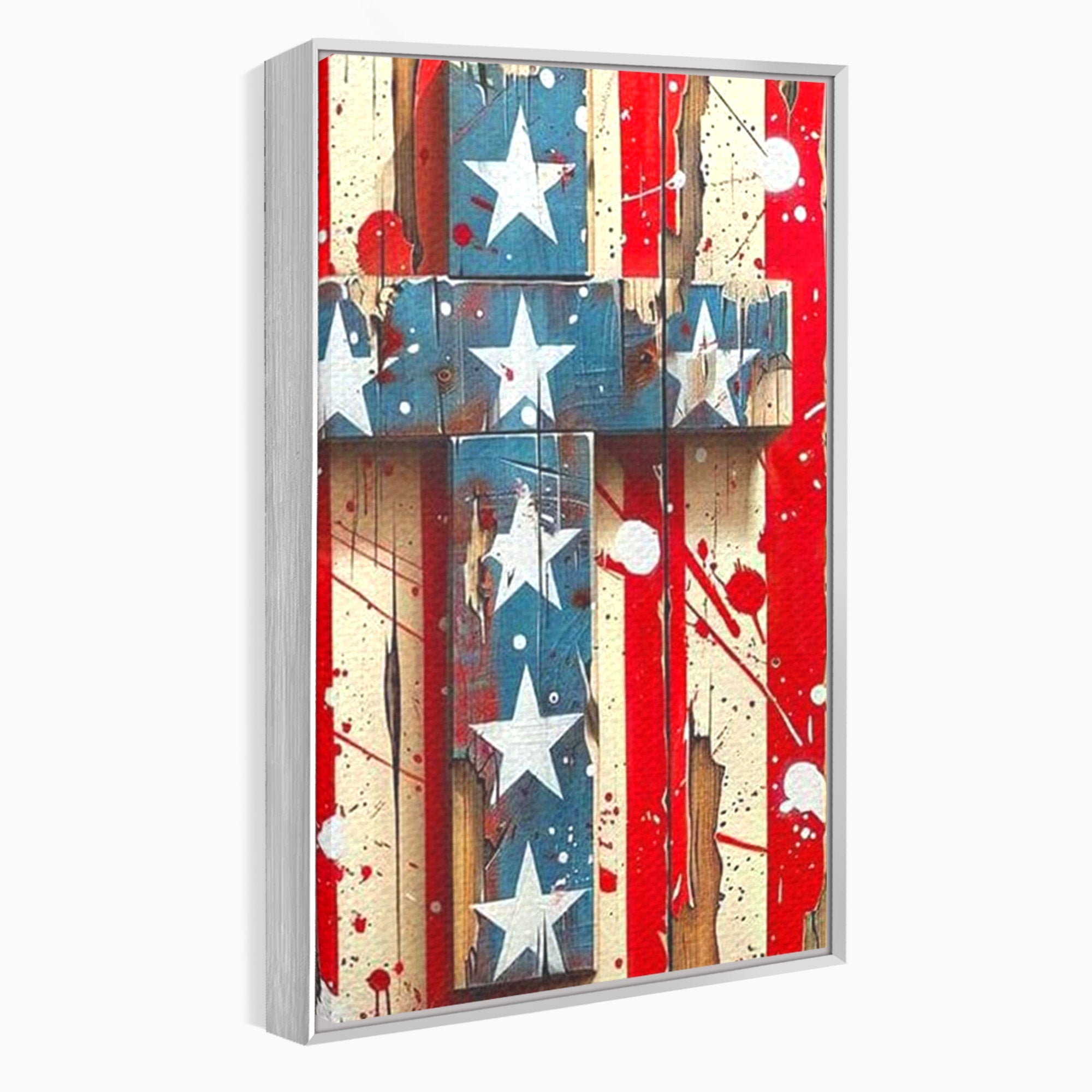 Set 2 Tablouri Canvas Premium LuxCanva® H2-1041, Crucea Libertatii, Credinta, Cruce, Libertate, Patriotism, Drapel, Stele, Simbol Crestin, Arta Patriotica, Living, Dormitor