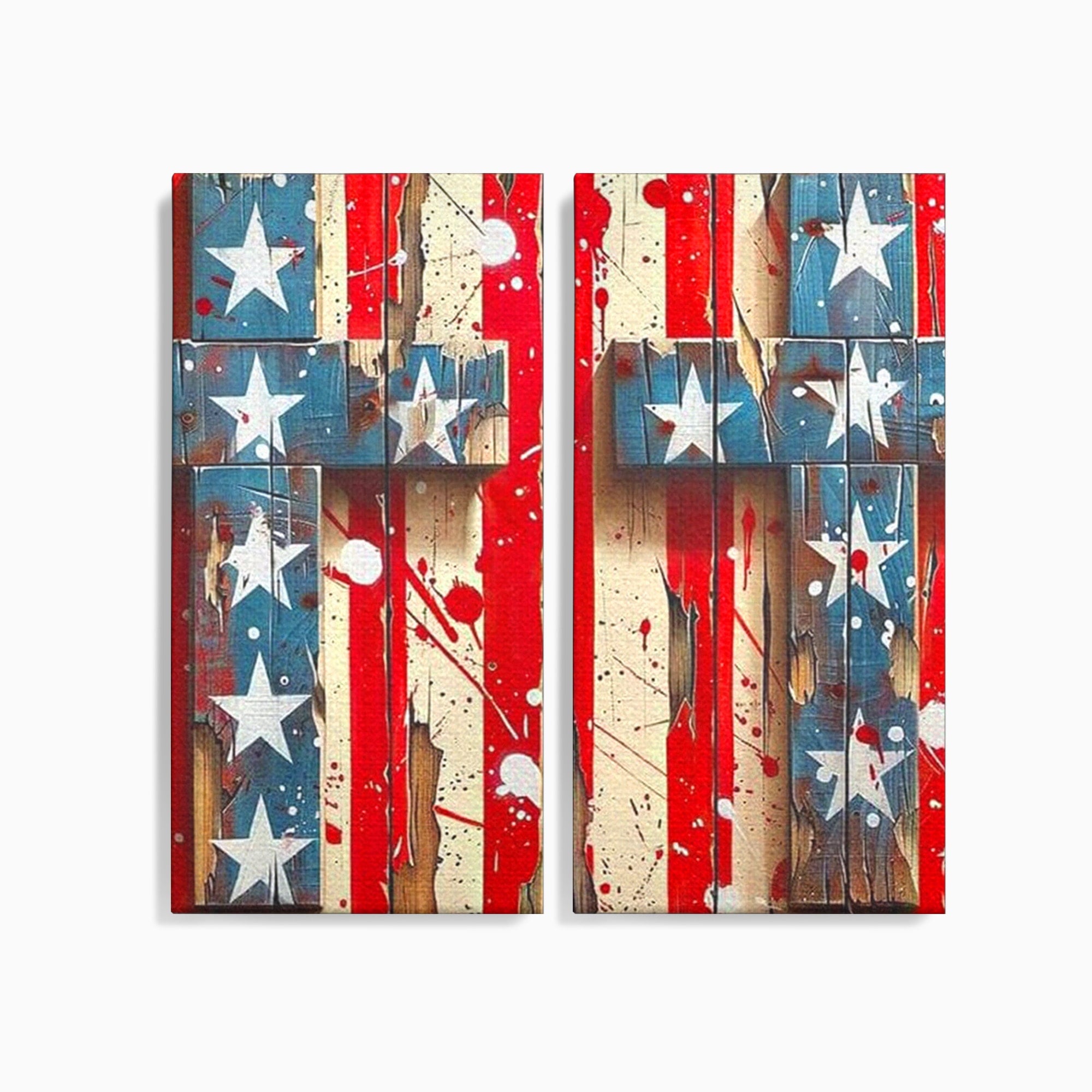 Set 2 Tablouri Canvas Premium LuxCanva® H2-1041, Crucea Libertatii, Credinta, Cruce, Libertate, Patriotism, Drapel, Stele, Simbol Crestin, Arta Patriotica, Living, Dormitor