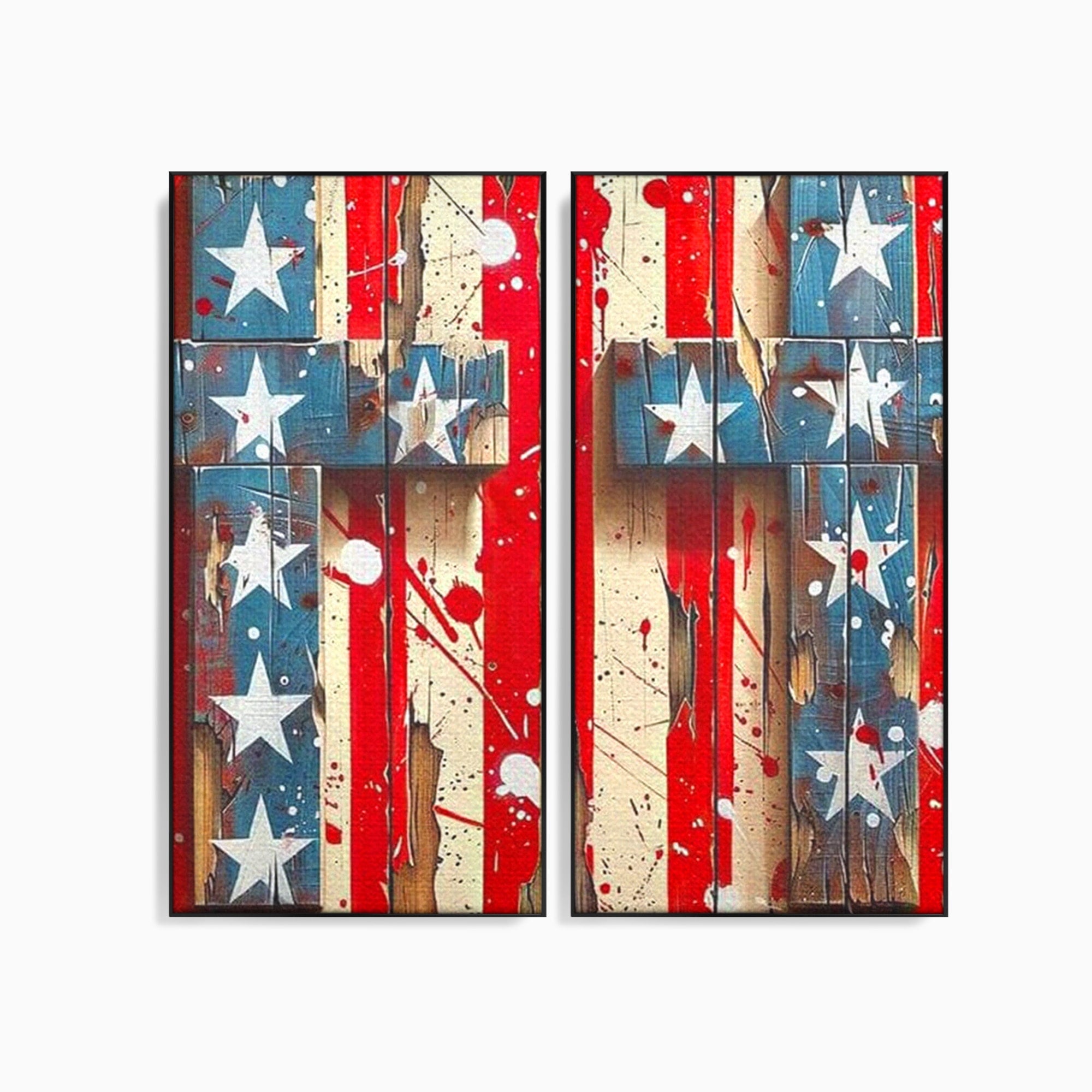 Set 2 Tablouri Canvas Premium LuxCanva® H2-1041, Crucea Libertatii, Credinta, Cruce, Libertate, Patriotism, Drapel, Stele, Simbol Crestin, Arta Patriotica, Living, Dormitor