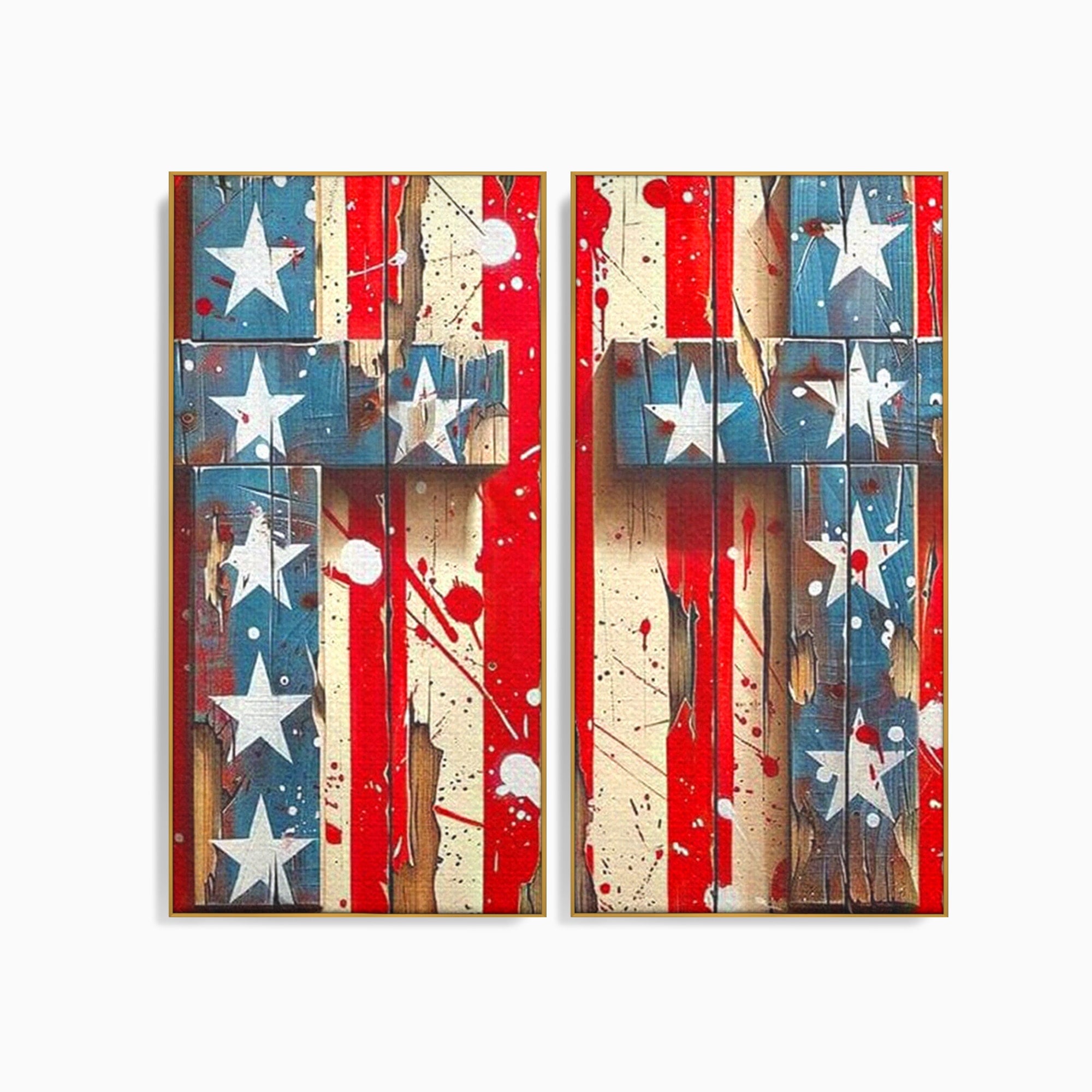 Set 2 Tablouri Canvas Premium LuxCanva® H2-1041, Crucea Libertatii, Credinta, Cruce, Libertate, Patriotism, Drapel, Stele, Simbol Crestin, Arta Patriotica, Living, Dormitor